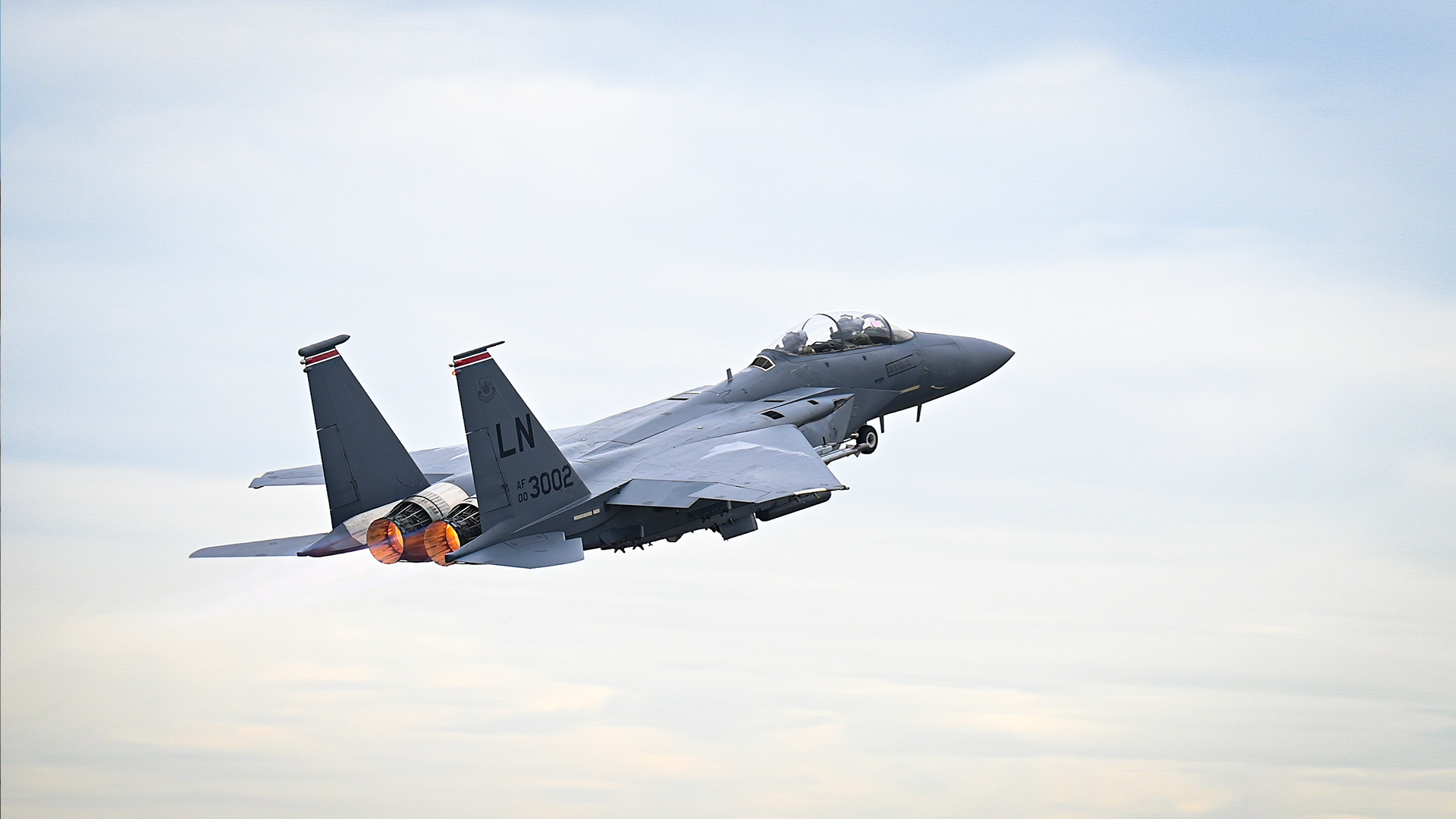 US Air Force F-15E Strike Eagle assigned to the 494th Fighter Wing, part of 48th Fighter Squadron, takes off from RAF Lakenheath 130521 CREDIT US DEPARTMENT OF DEFENSE