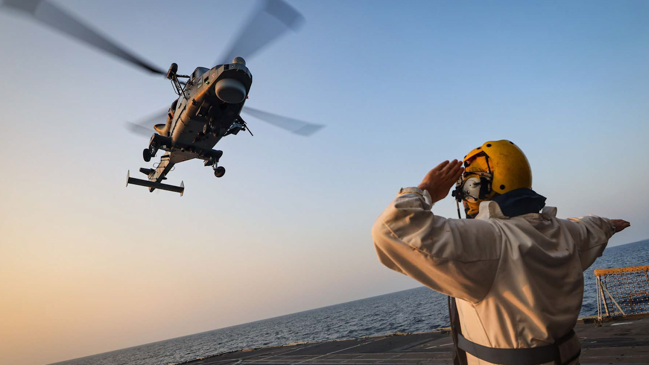 The ship's Wildcat helicopter coming into land (Picture: Royal Navy).