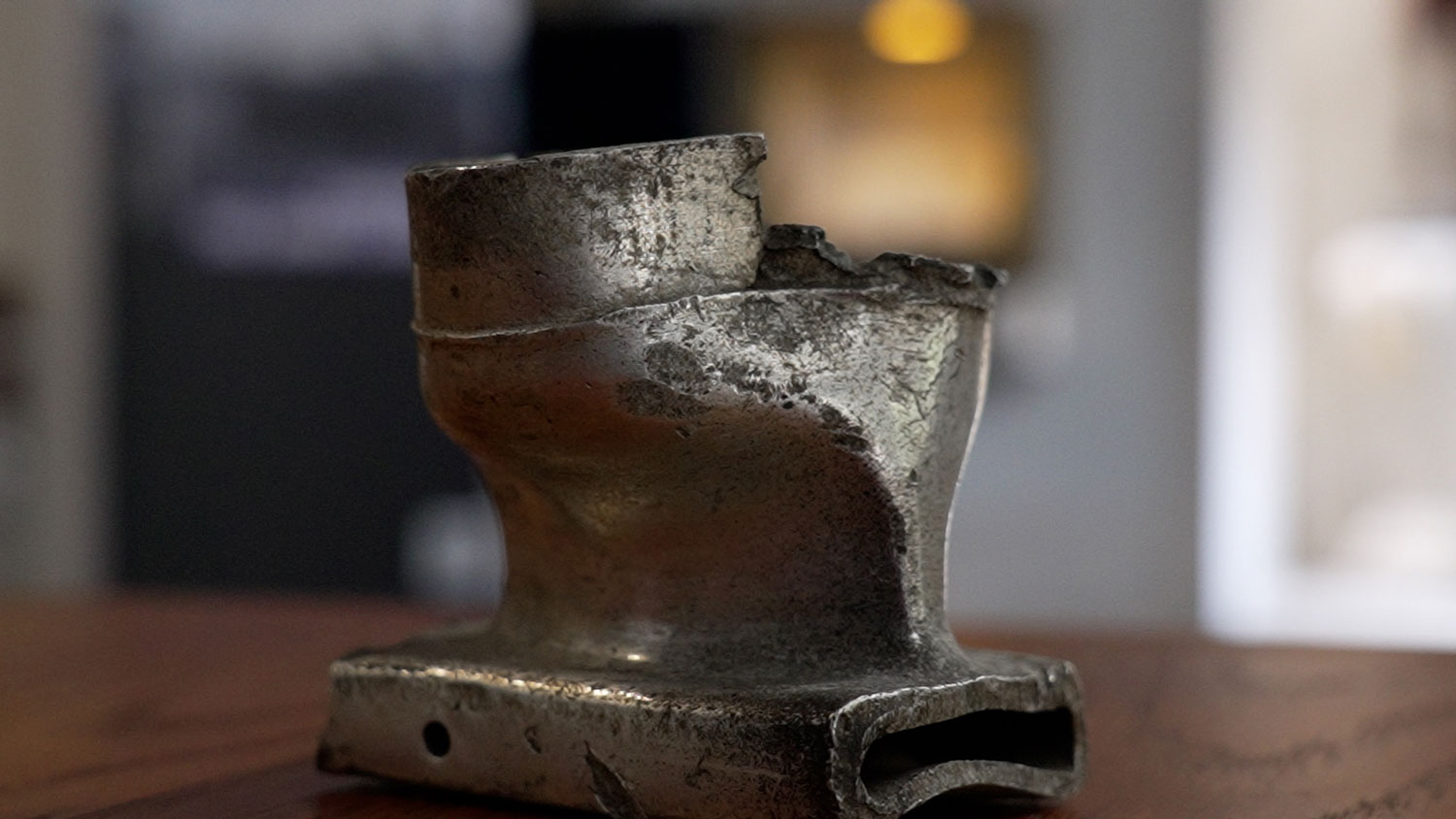 A fragment of the V1 bomb that destroyed the Guards Chapel in June 1944 other side CREDIT BFBS