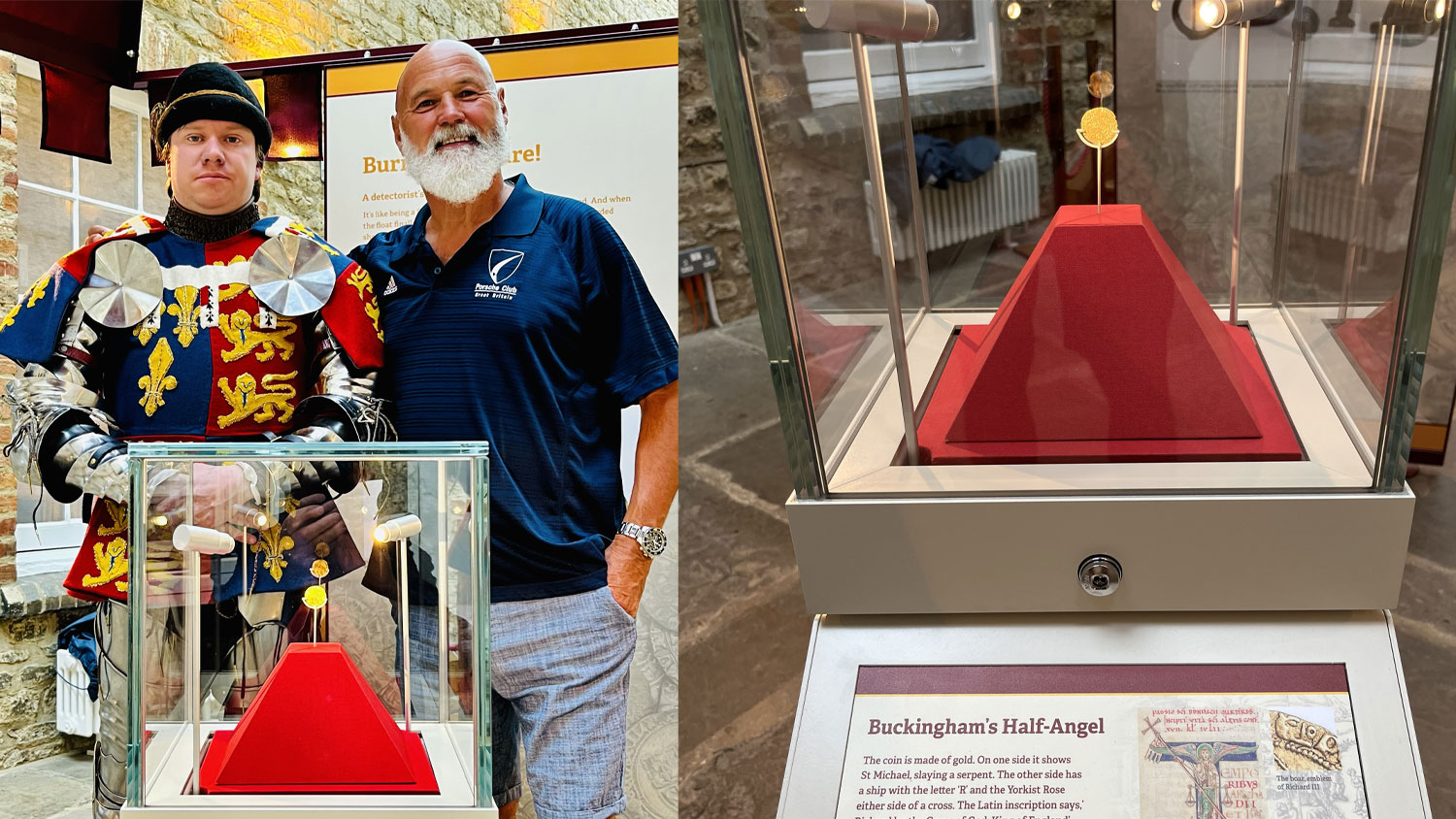 A man dressed as Richard III and Dave Bethell at the opening of the Half Angel exhibit at Buckingham Gaol Museum CREDIT Dave Bethell
