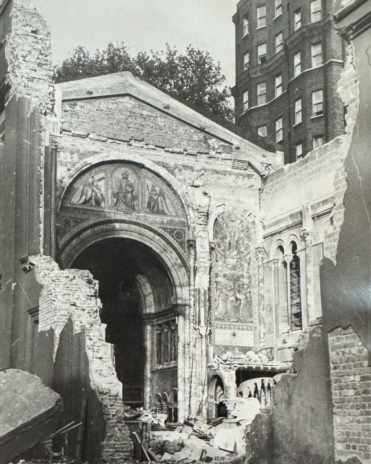 A photo of the damage to the Guards' Chapel following the V1 bombing in June 1944 CREDIT Crown Copyright