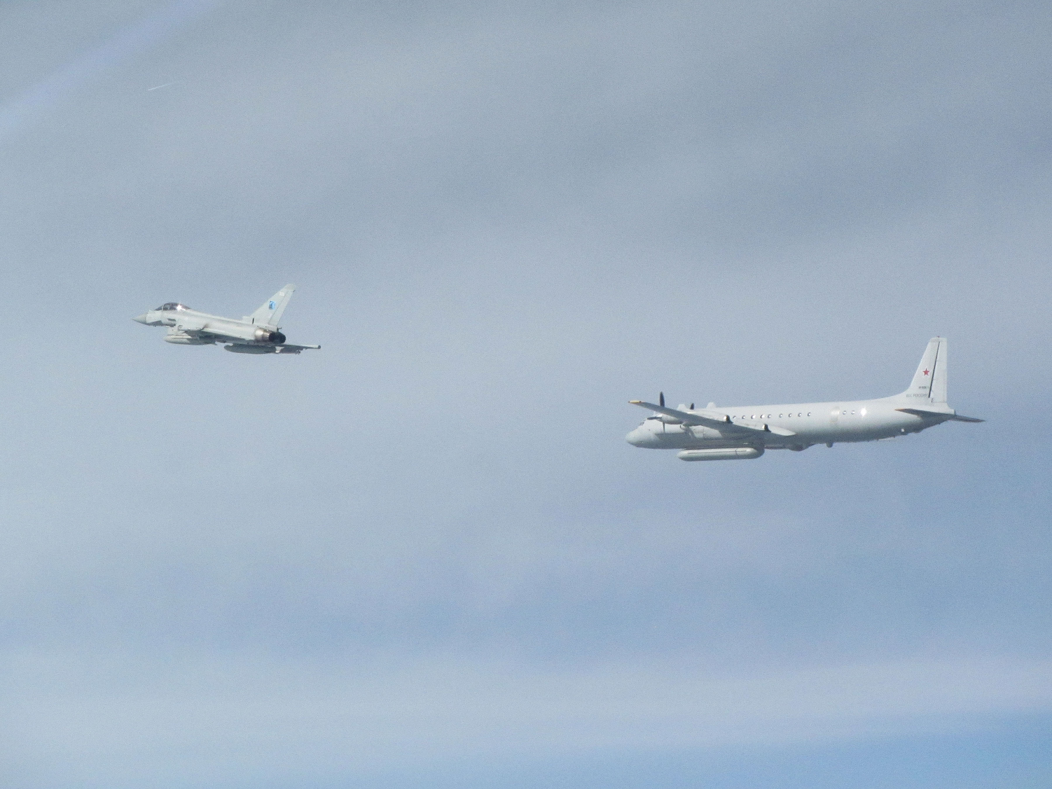 A RAF Typhoon from 6 Sqn intercepting a Russian Coot Intelligence gathering aircraft in Lithuanian controlled international air space during Operation Azotize (Picture: RAF).