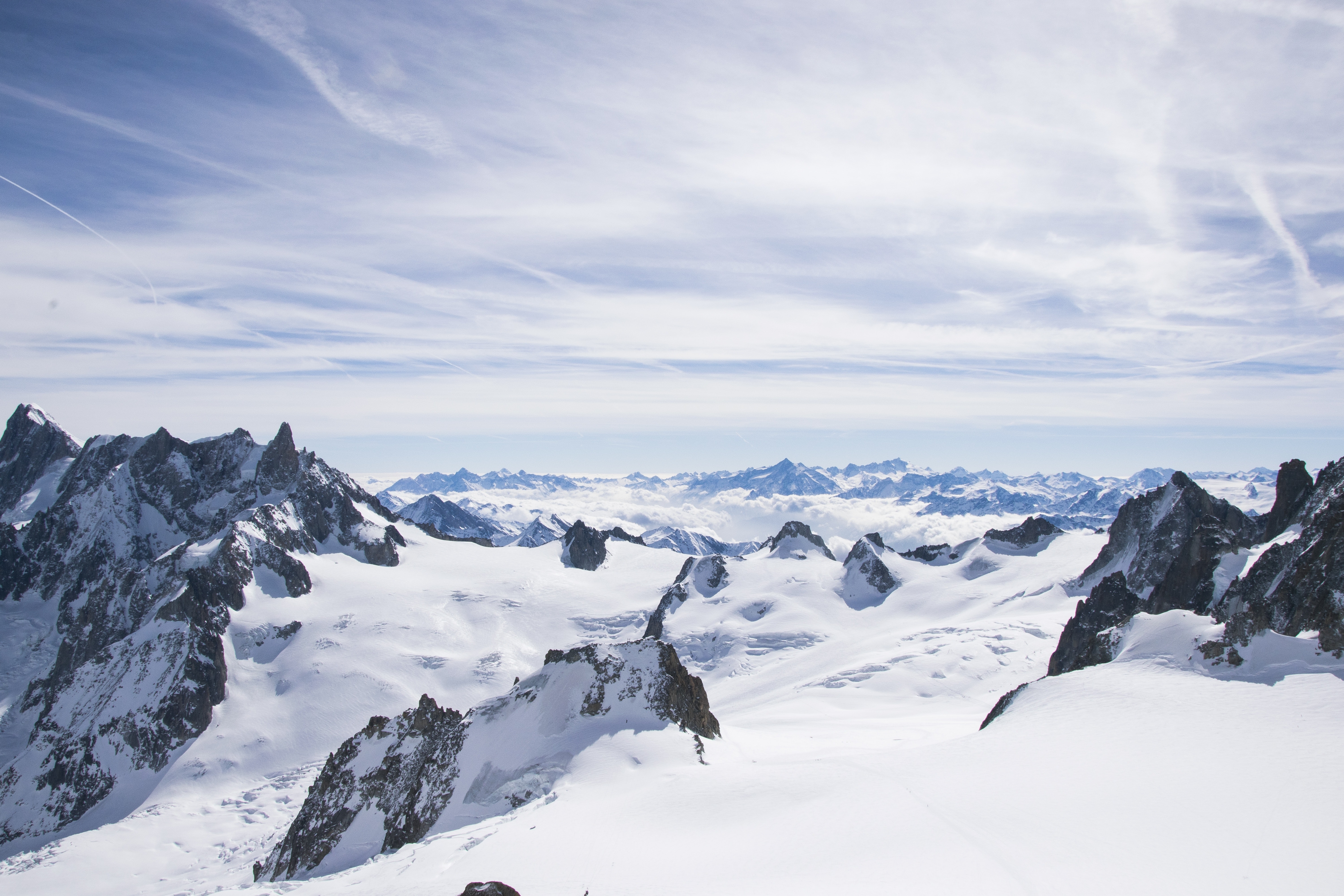 Snow-capped mountains and blue sky