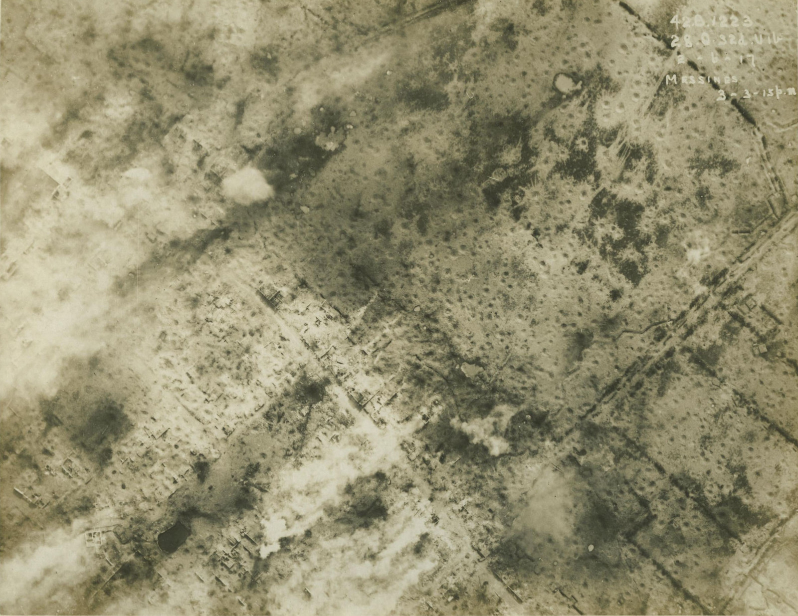 An aerial photograph of Messines before the battle