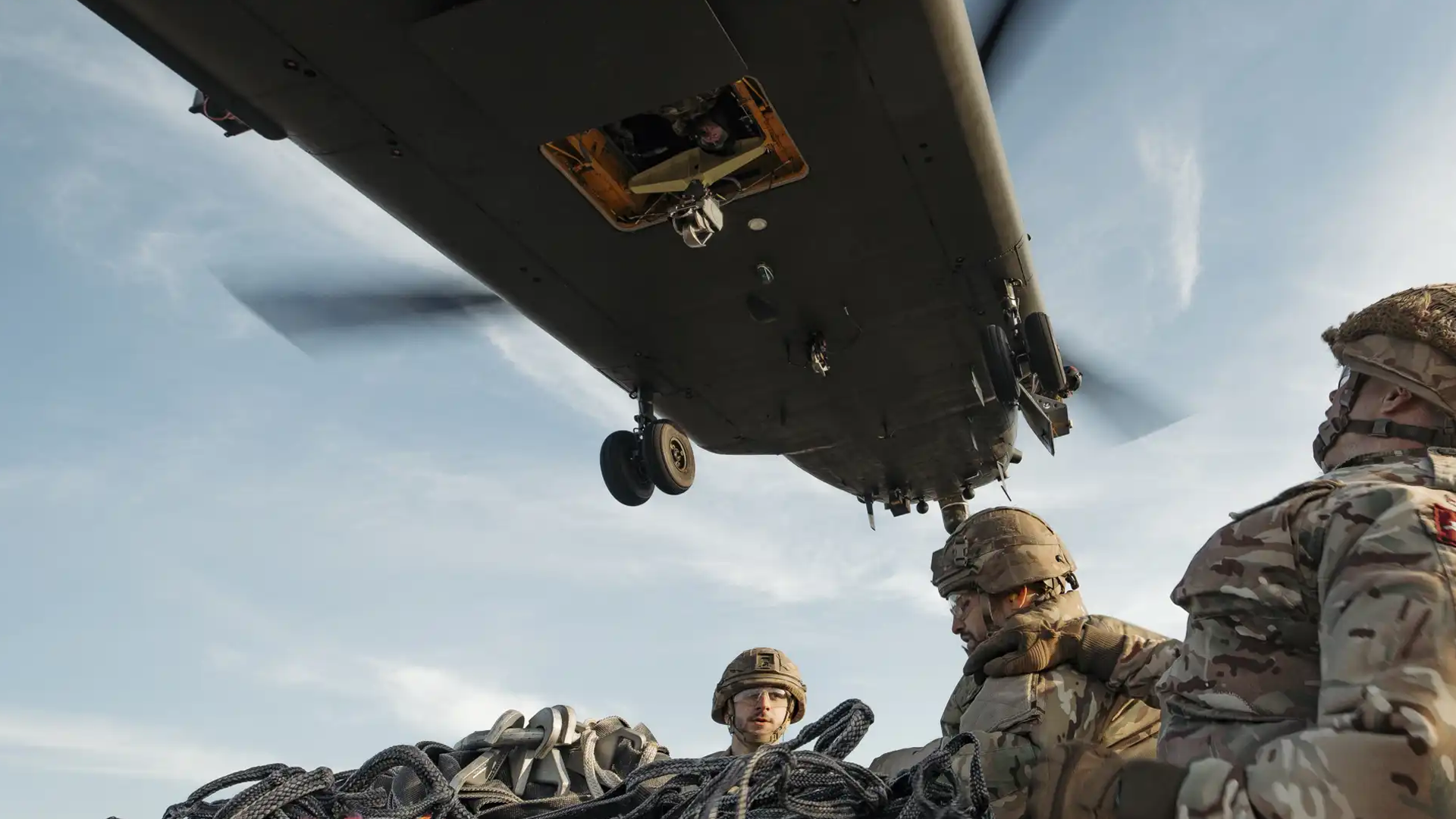 air mobility training with an RAF Chinook helicopter at Merville Barracks, Colchester CREDIT BRITISH ARMY