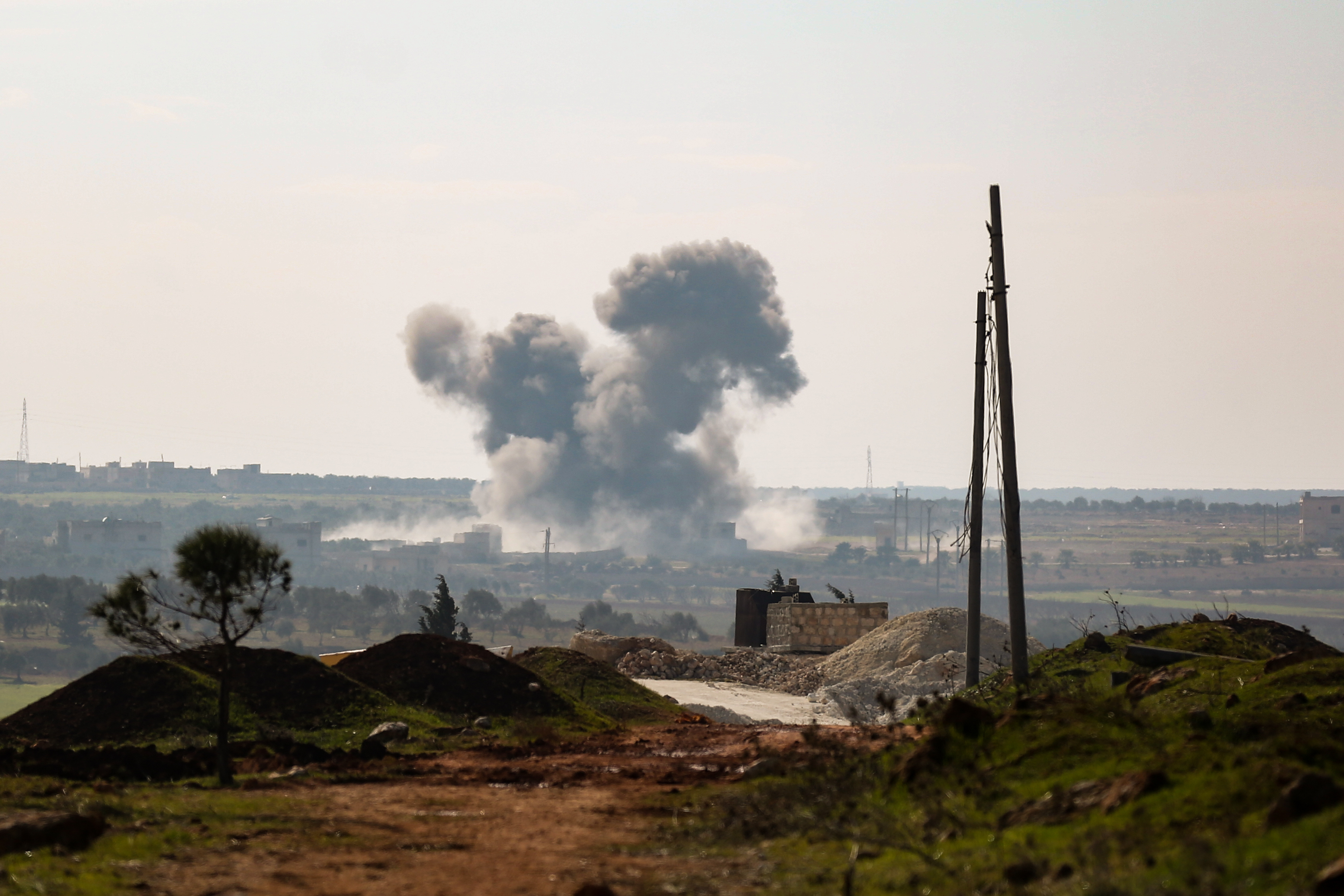 airstrike, allegedly carried out by Russian and Syrian forces warplanes in the town of Sarmin, northern of the rebel-held Idlib province 020320 CREDIT PA.jpg
