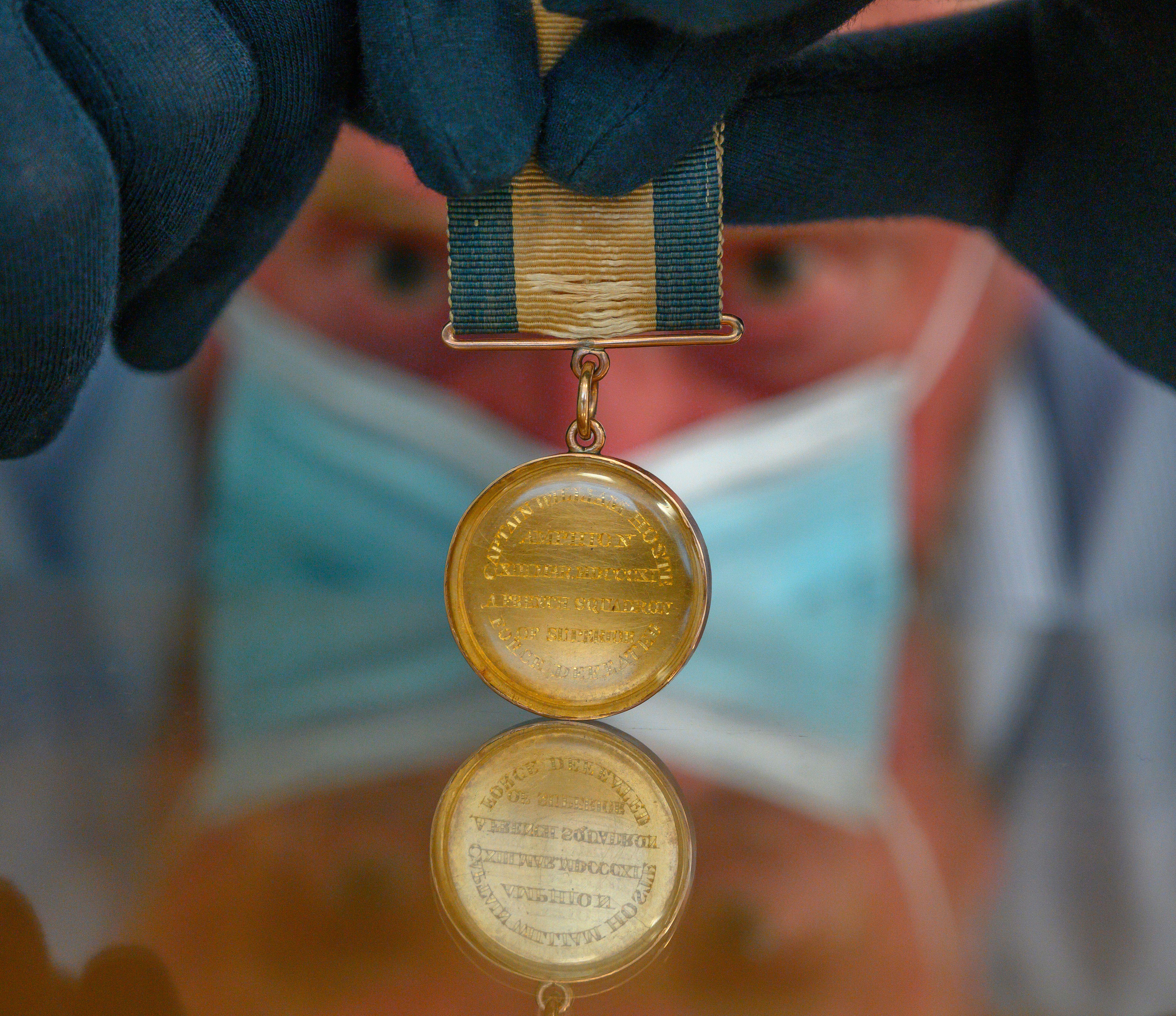 Captain’s Naval Gold Medal awarded to Captain Sir William Hoste for The Battle of Lissa. Picture: Malcolm Park/Alamy Live News