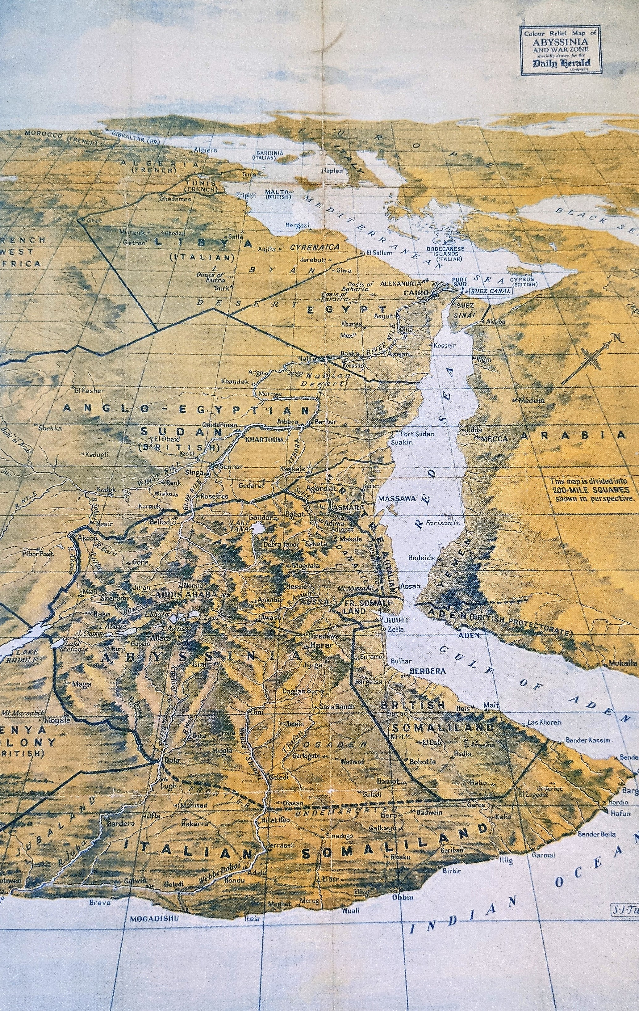 SJ Turner's Colour Relief Map of Abyssinia and War Zone, 1938. Picture: British Library.