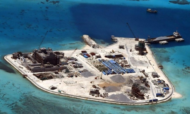 Aerial photo claiming to show a man-made Chinese military island in the South China Sea.