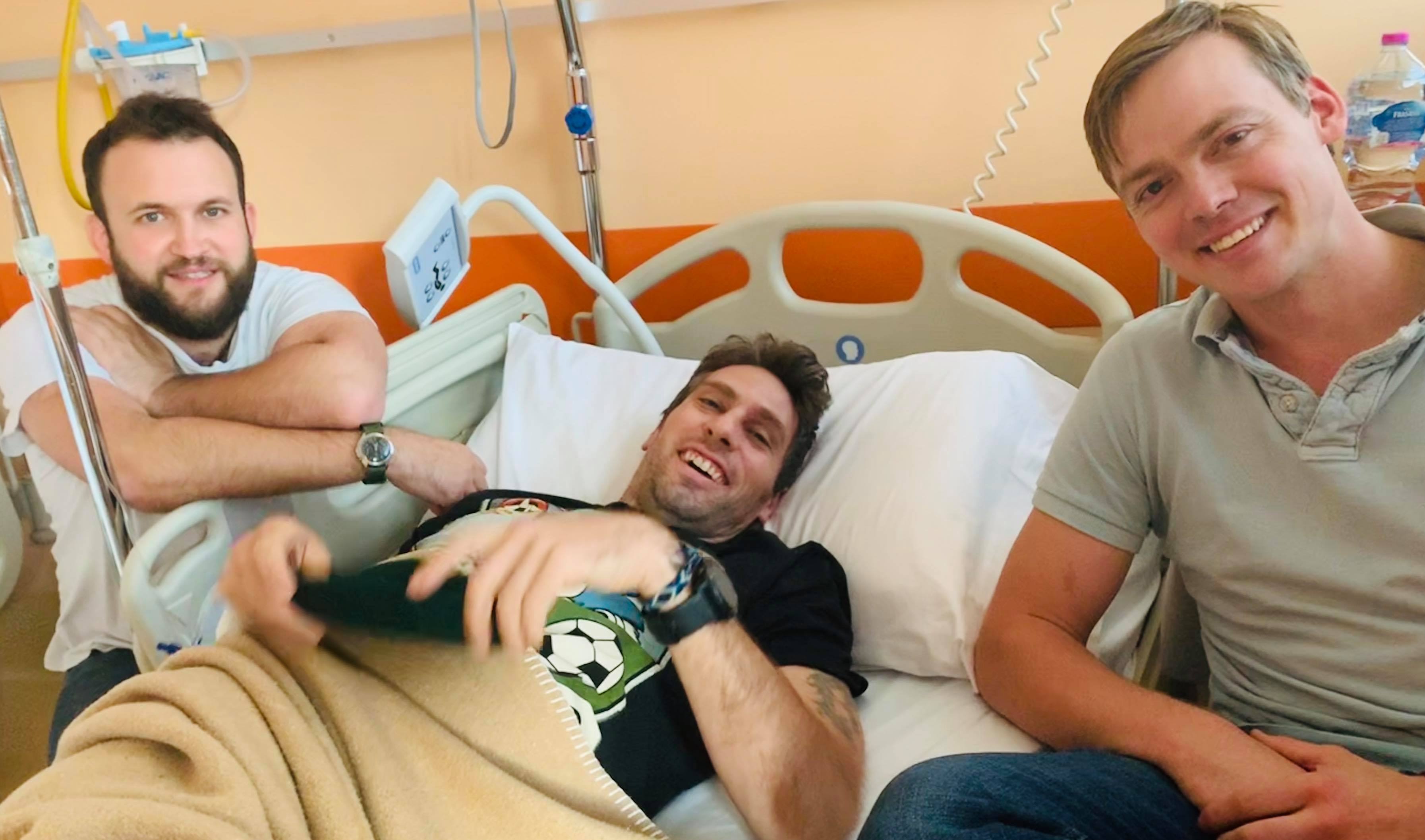 Former Royal Marine Chris and friends in hospital. Credit Chris Shirley