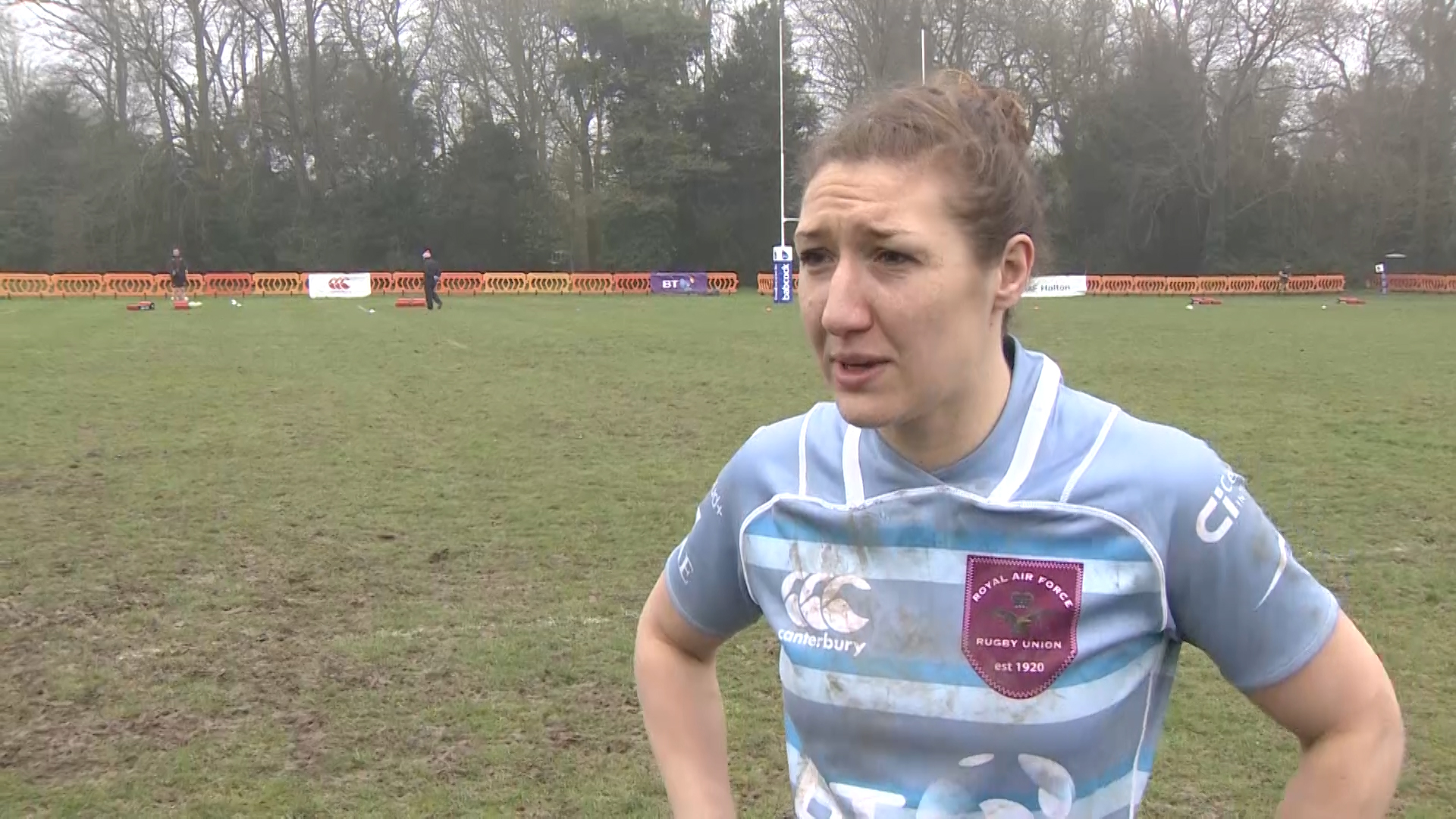 Flight Lieutenant Chrissy Siczowa, captain of the RAF side, speaking after the team's defeat by the Army. 