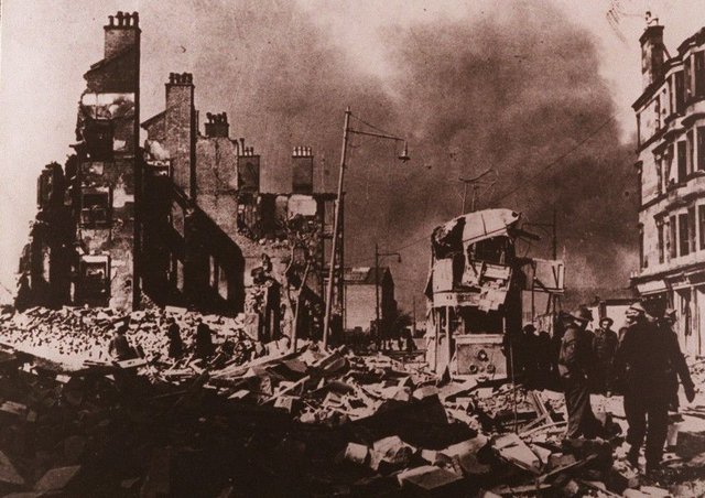 Dumbarton Road Dalmuir one morning after the Clydebank Blitz.