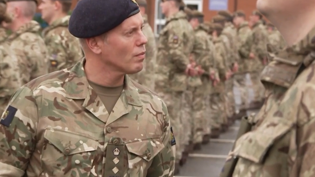 Colonel Rinder inspected troops at at Gibraltar Barracks in Hampshire as part of his new role