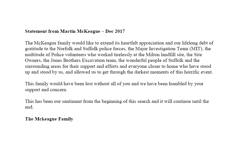 Corrie McKeague statement 