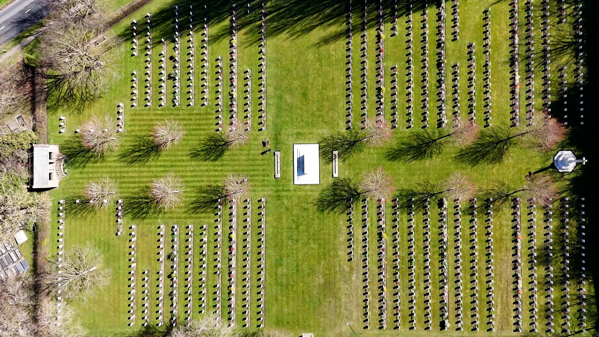 Drone shot of graves