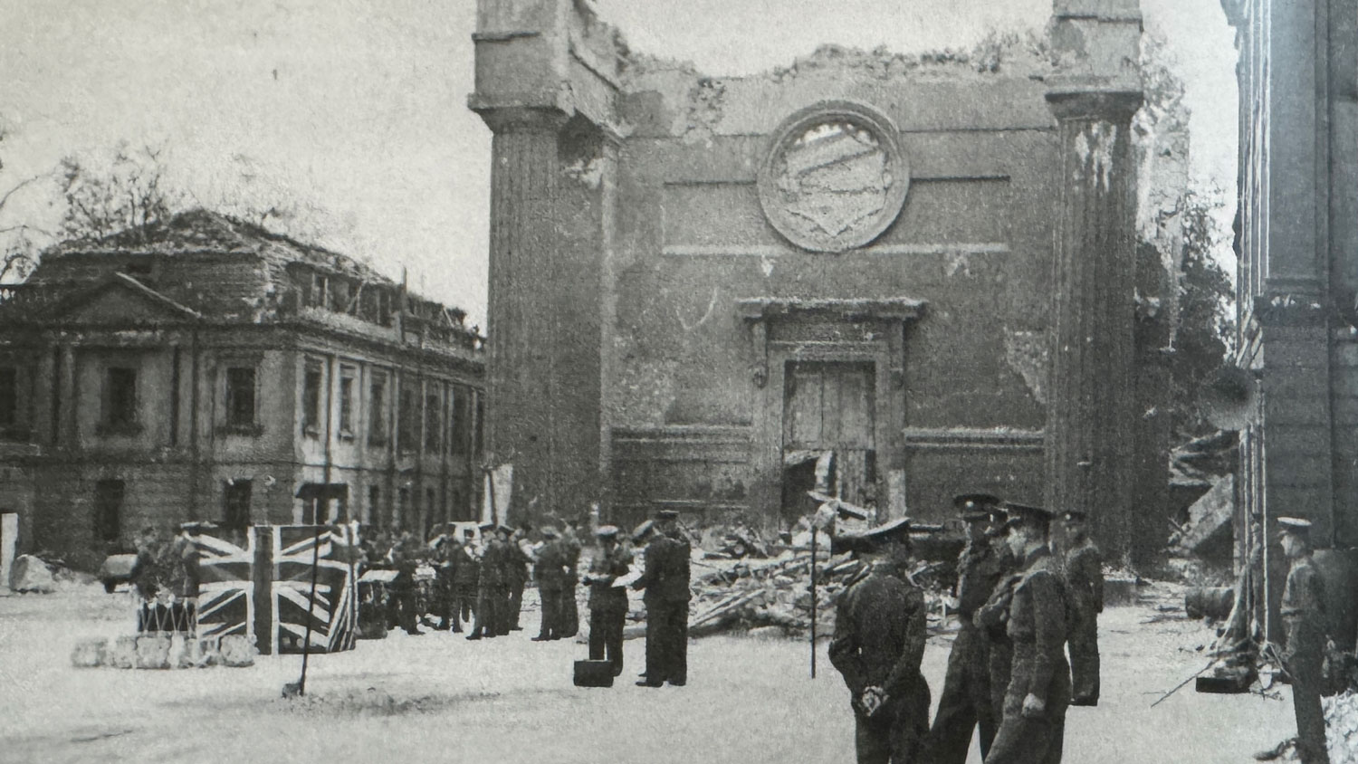 Drumhead service outside the Guards' Chapel on 25th June 1944 CREDIT Crown Copyright