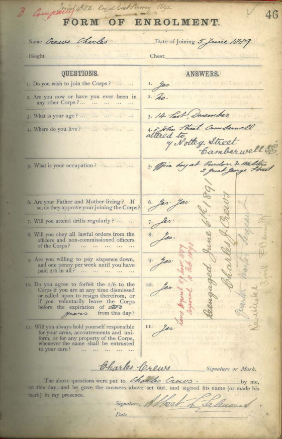 original cadet enrolment form 