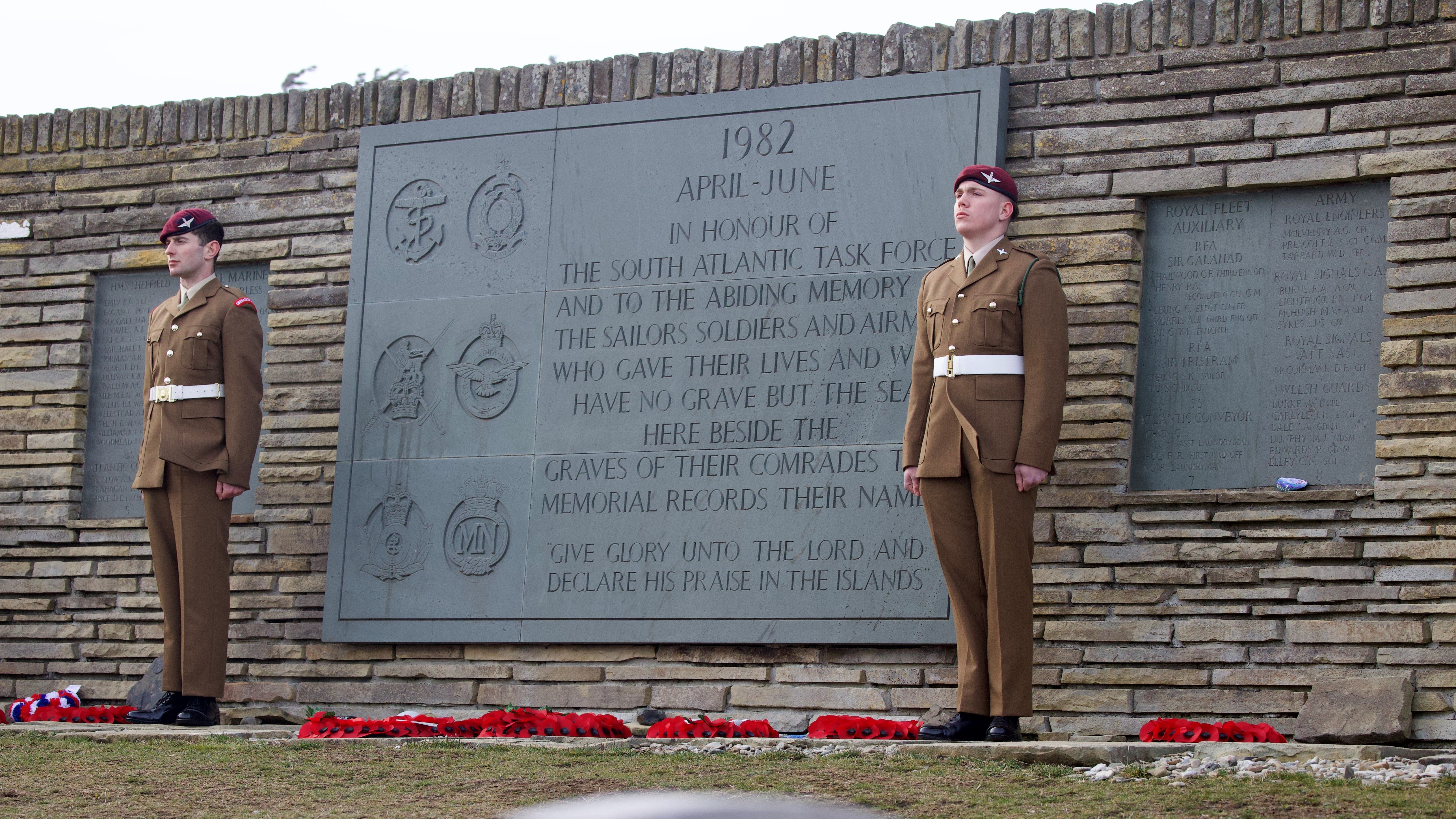 falklands Landing flag Guards paras stood near poppy wreaths 210523.jpeg