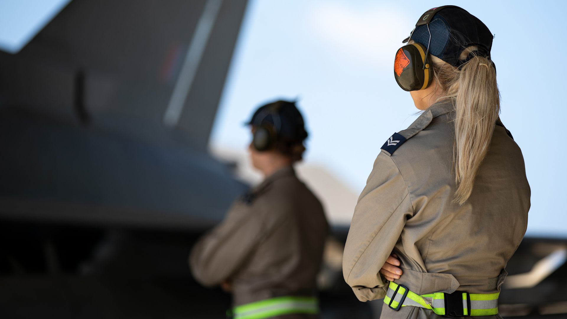 female Royal Air Force Weapons Technician and Aircraft Technician deployed to 903 Expeditionary Air Wing