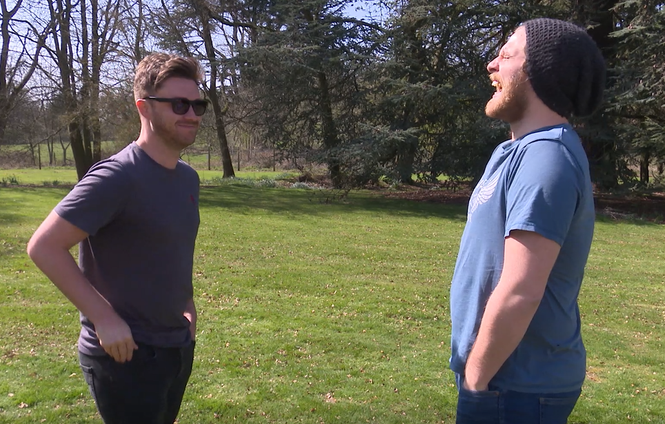 Ross Gold (l) and Jack Ward (r) laugh about the speech they've planned