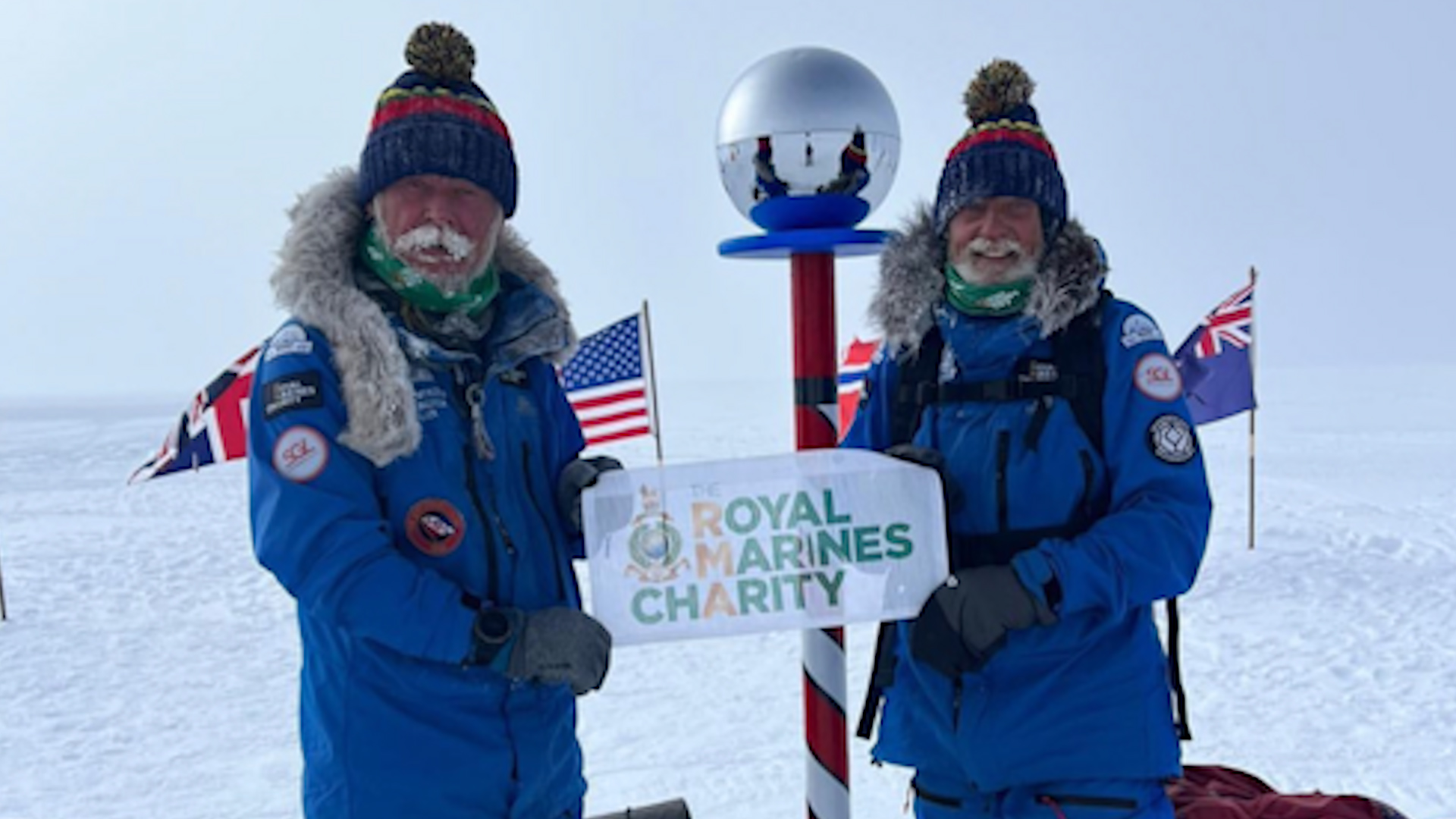 former Royal Marines, Alan Chambers MBE and Dave Thomas, have successfully reached the geographic South Pole 19012024 CREDIT Mission Spiritus