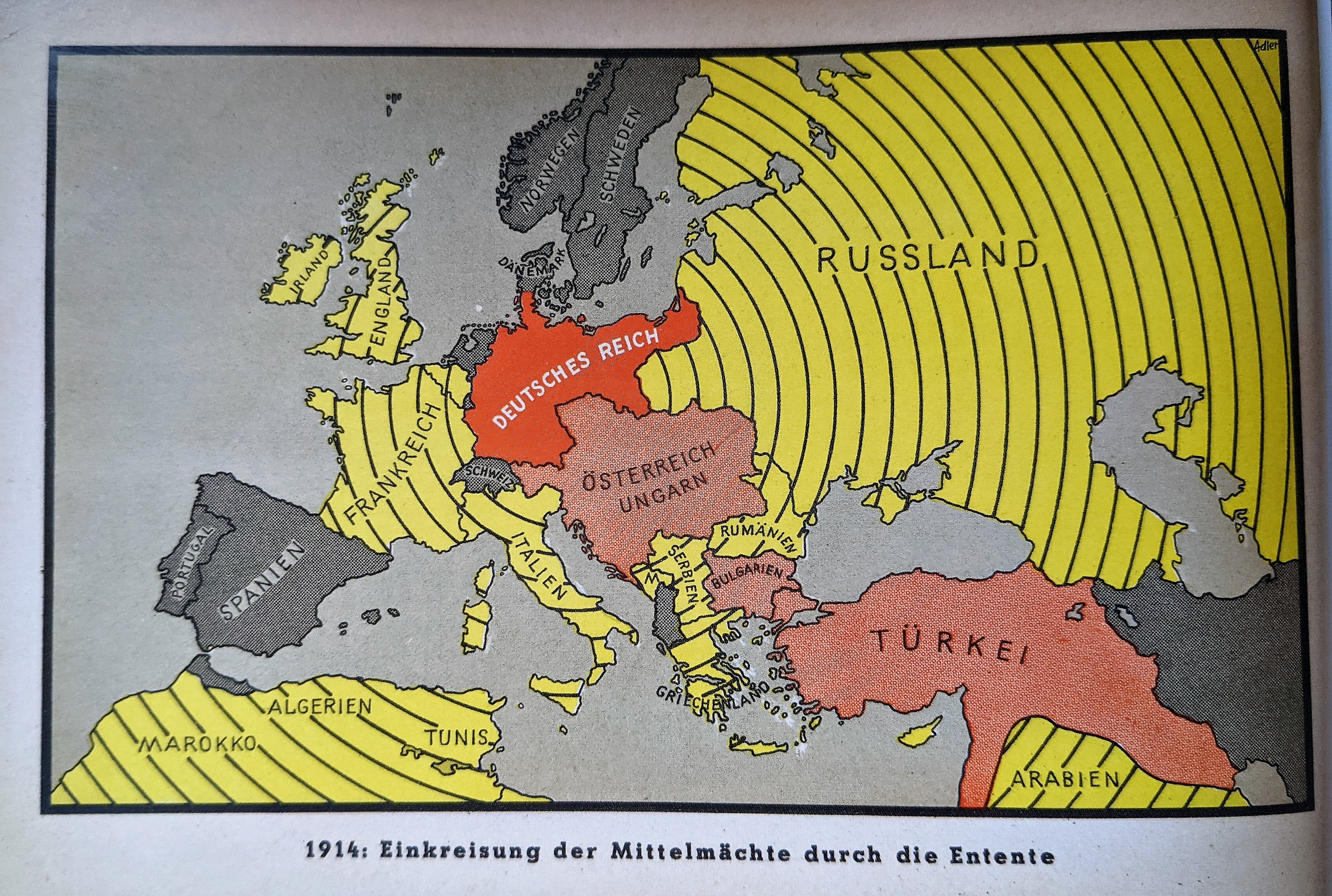 Germany's geopolitical influence at the start of World War One, as presented by Ernst Adler in 1939/40. Picture: British Library