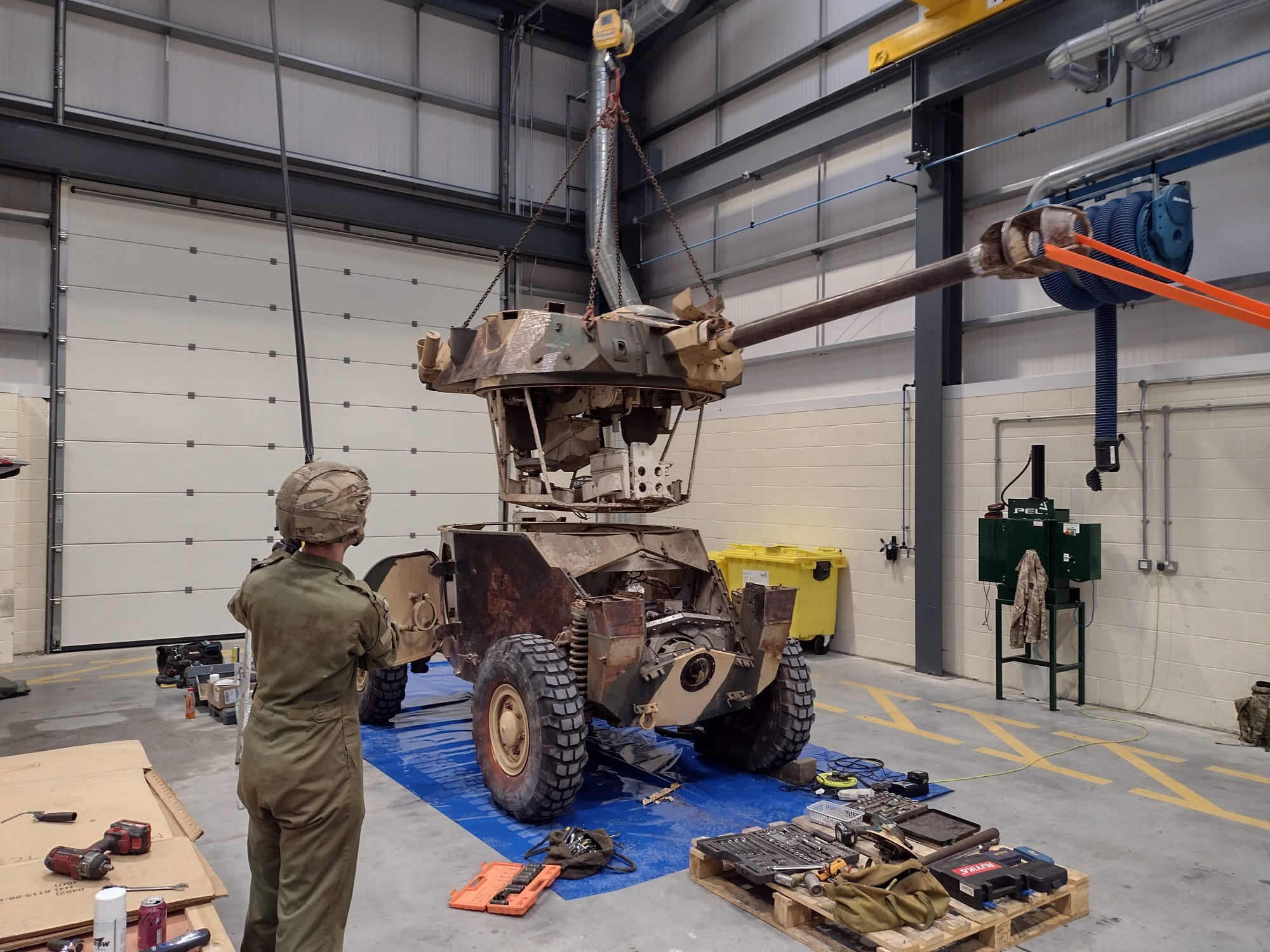 Part of the restoration work involved a turret lift, a delicate operation requiring time and patience.