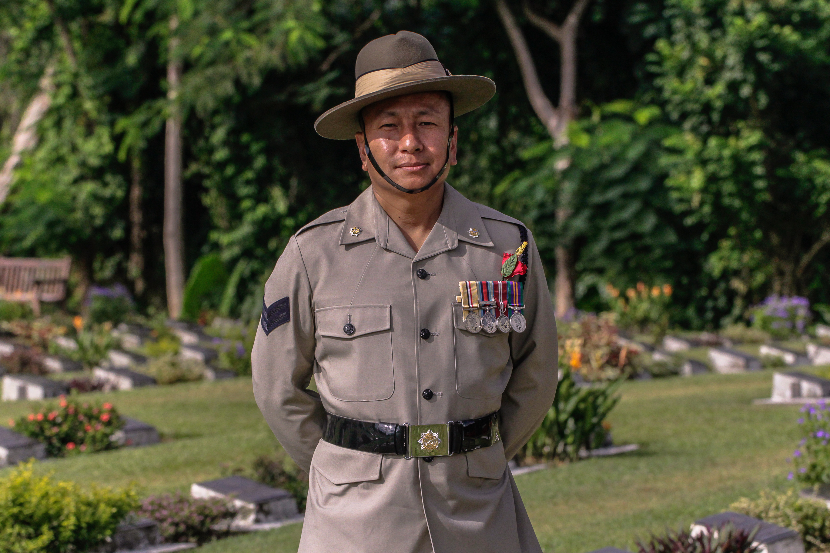 Gurkha shown, in this case, near jungle bordering Labuan War Memorial park in Malaysia (