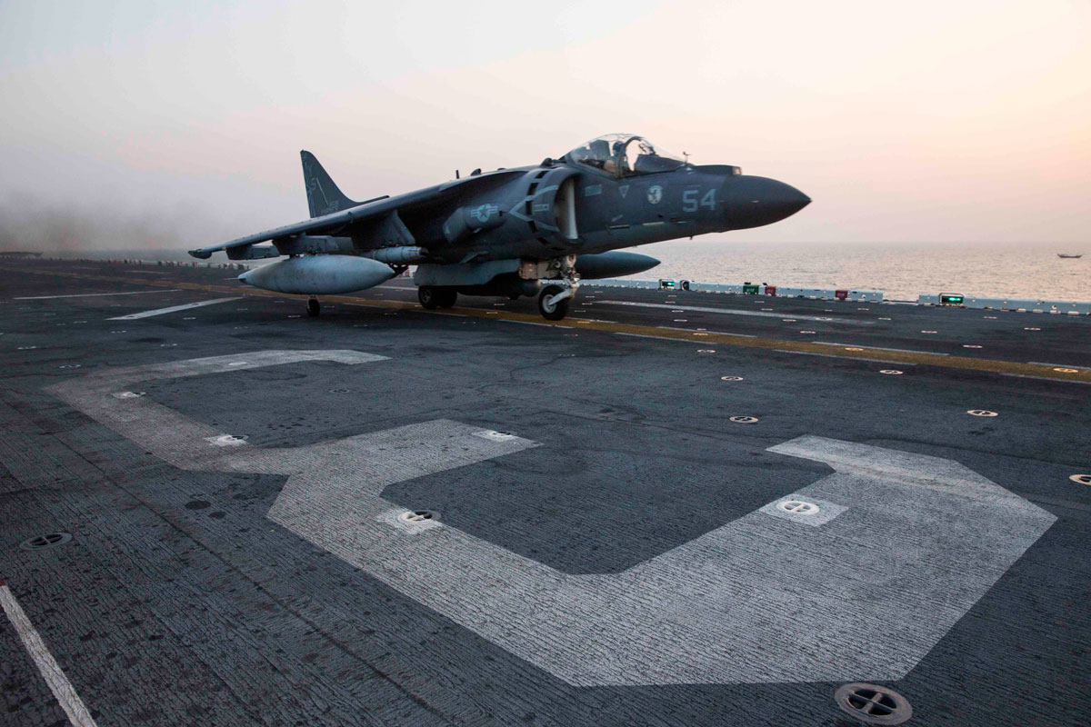 The Harrier II has been a workhorse of the USMC, with this one taking off for a mission against Islamic State