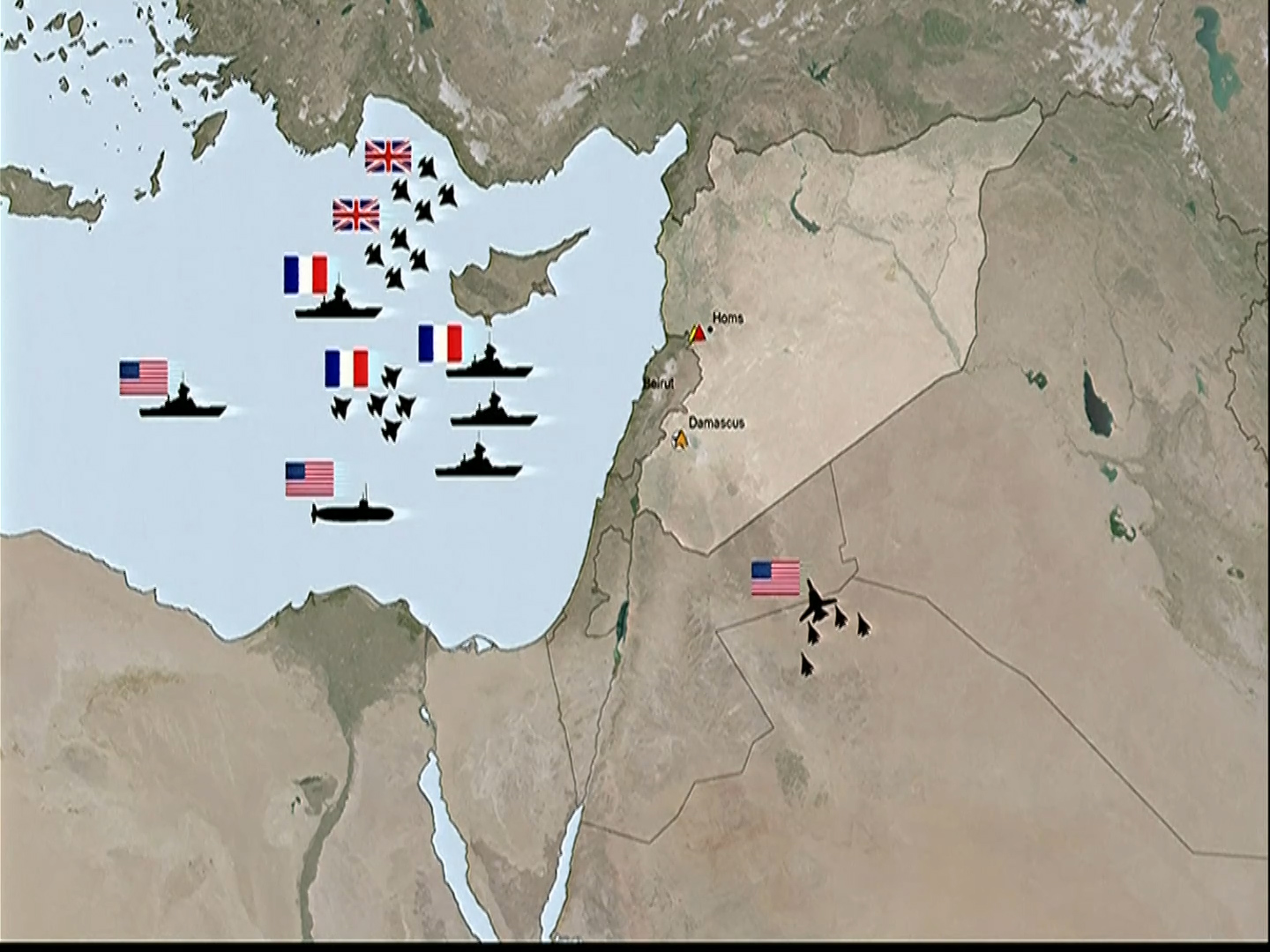 Where the Syria strikes came from (Picture: US Department of Defense/Twitter).