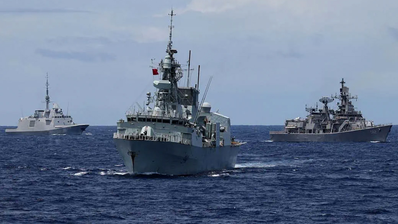 HMS Spey trained live fire drills alongside vessels from Canada, India, and France (Picture: Royal Navy)