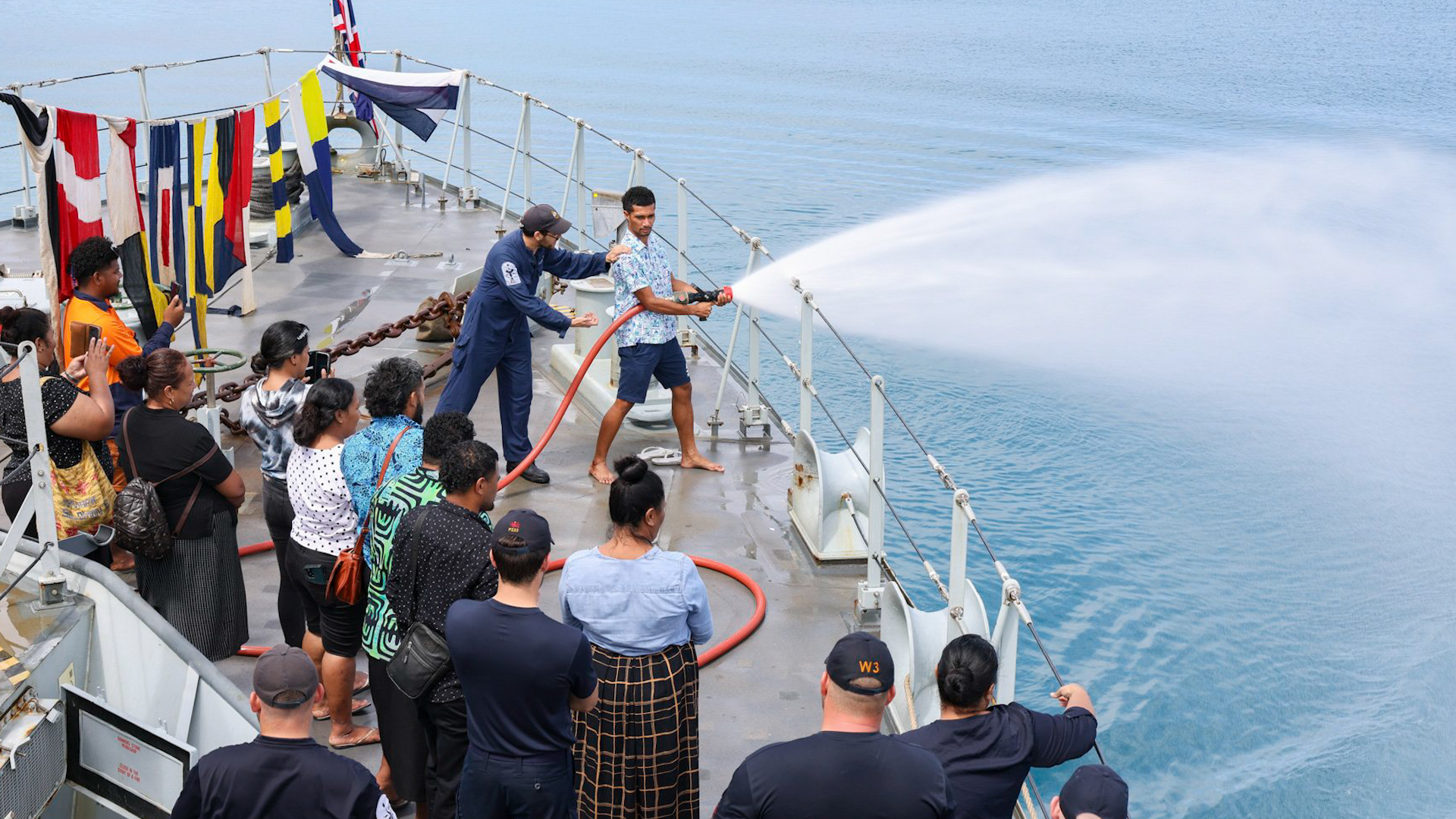 HMS Tamar was joined by British High Commissioner to Fiji Doctor Brian Jones on a diplomatic visit to Tuvalu in the South Pacific (Picture: Royal Navy)