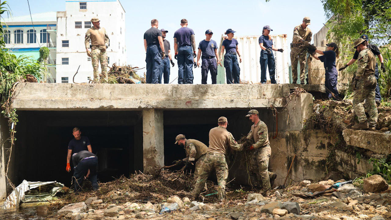 HMS Trent is working with 24 Commando Royal Engineers and Royal Marines to help the British Virgin Islands after Hurricane Ernesto (Picture: HMS Trent)