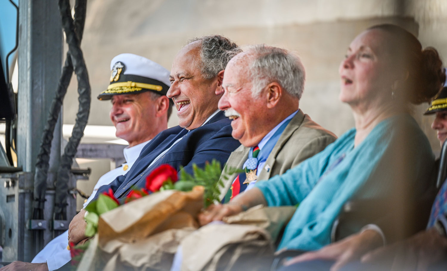 Image ID 7941871 Retired US Marine Colonel Barnum Jr and Secretary of the Navy Carlos Del Toro attends the christening ceremony of USS Harvey C. Barnum July 29 CREDIT US Department of Defense