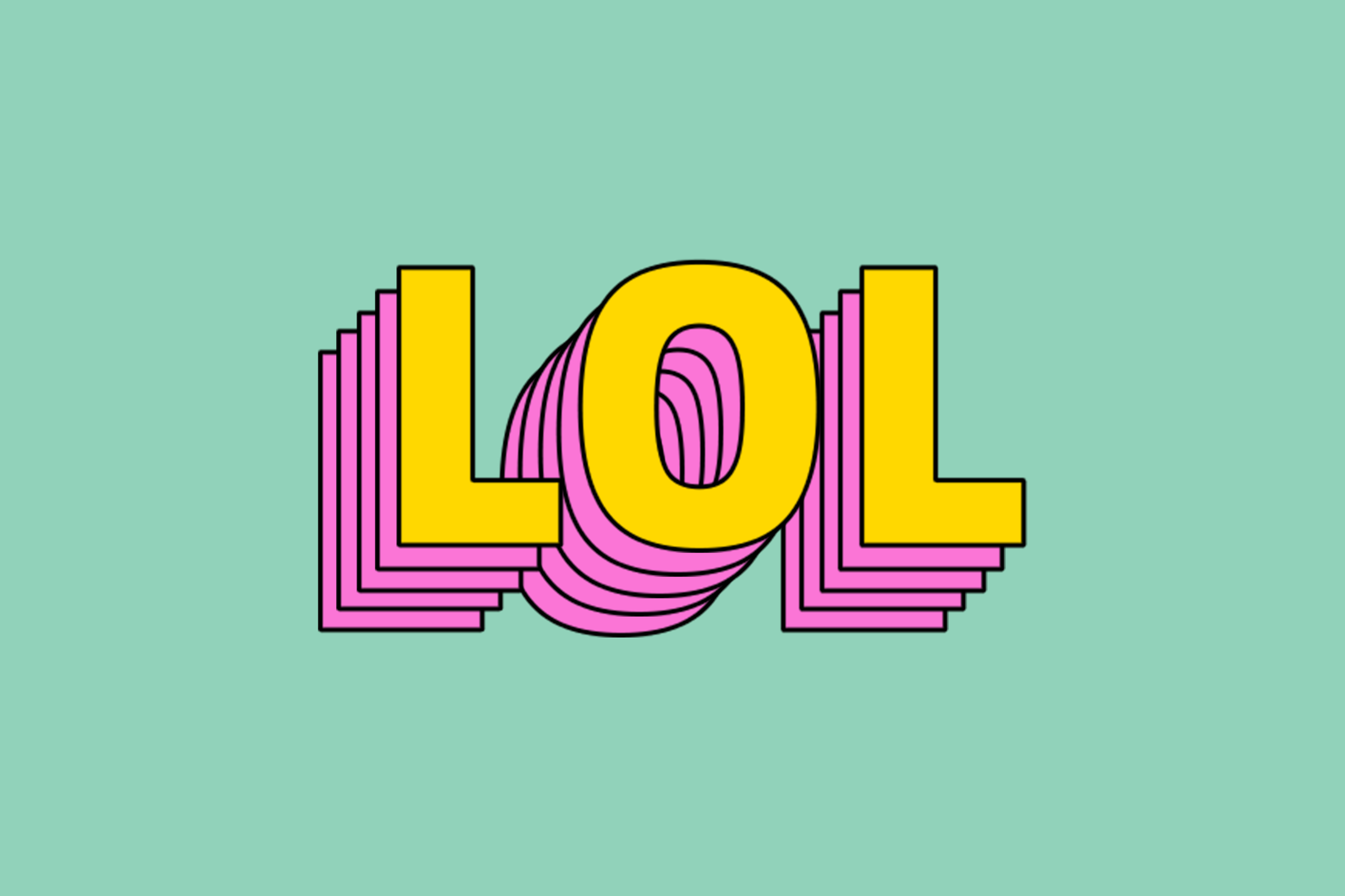 LOL graphic yellow on green. For jokes article about military