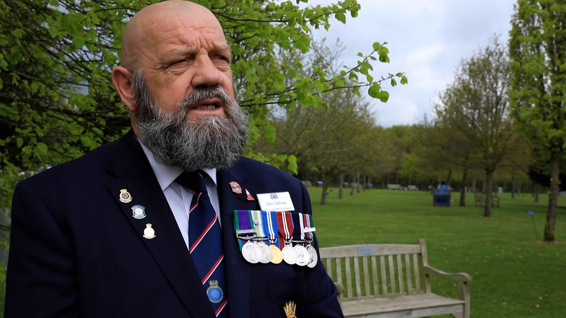 Veteran and survivor of HMS Sheffield John Galway at memorial unveiling 04052022