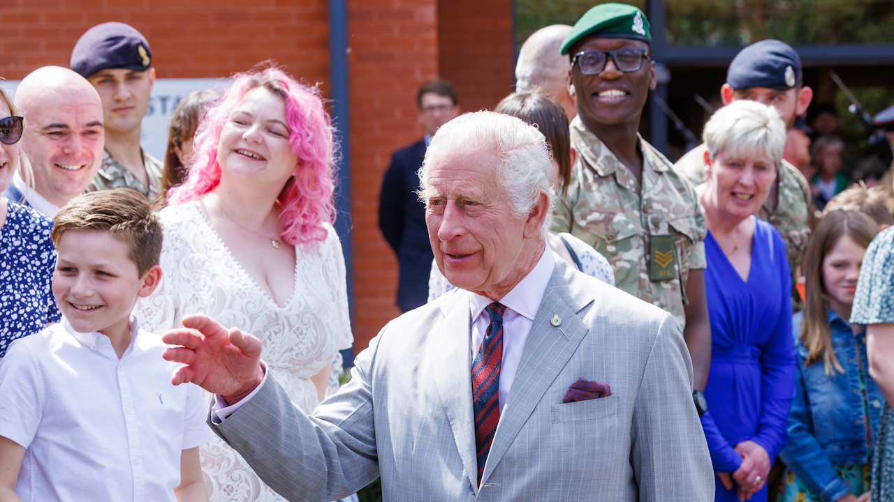 King Charles III during HIS visit to Gibraltar Barracks in Minley, Hampshire, to meet the staff and families of the 3 Royal School of Military Engineering and 8 Engineer Brigade (Picture: PA).