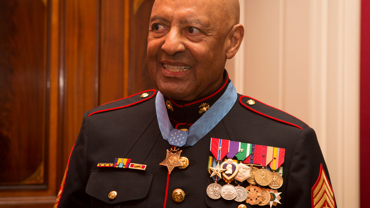 Medal of Honor recipient Sgt Maj John L. Canley attends a reception after the Medal of Honor ceremony at the White House on 17 October 2018 CREDIT US Marine Corps