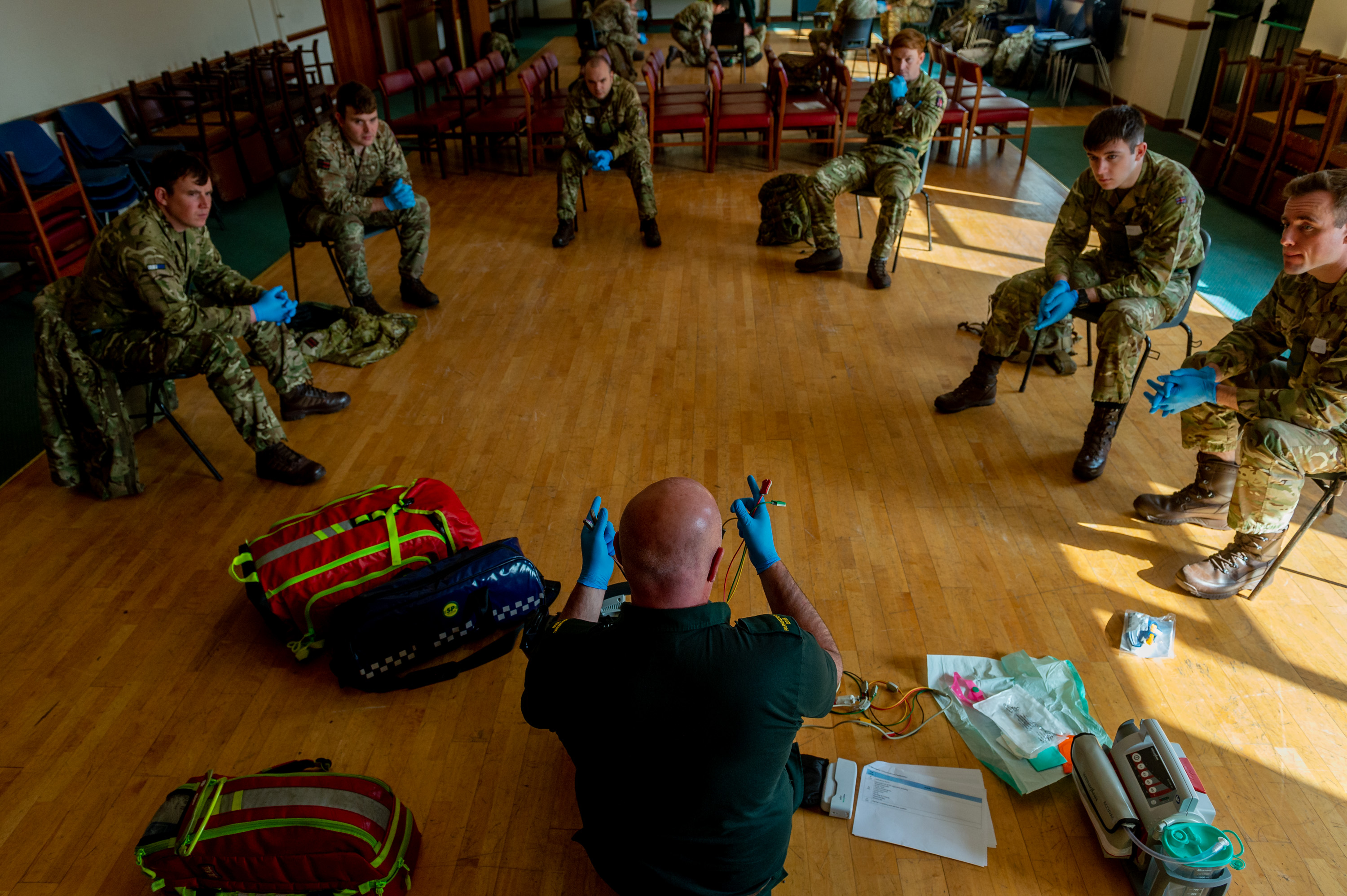 members of various British Army Regiments are being introduced to pieces of medical equipment ready to assist Ambulance drivers and Paramedics in Wales 070420 CREDIT MOD.jpg