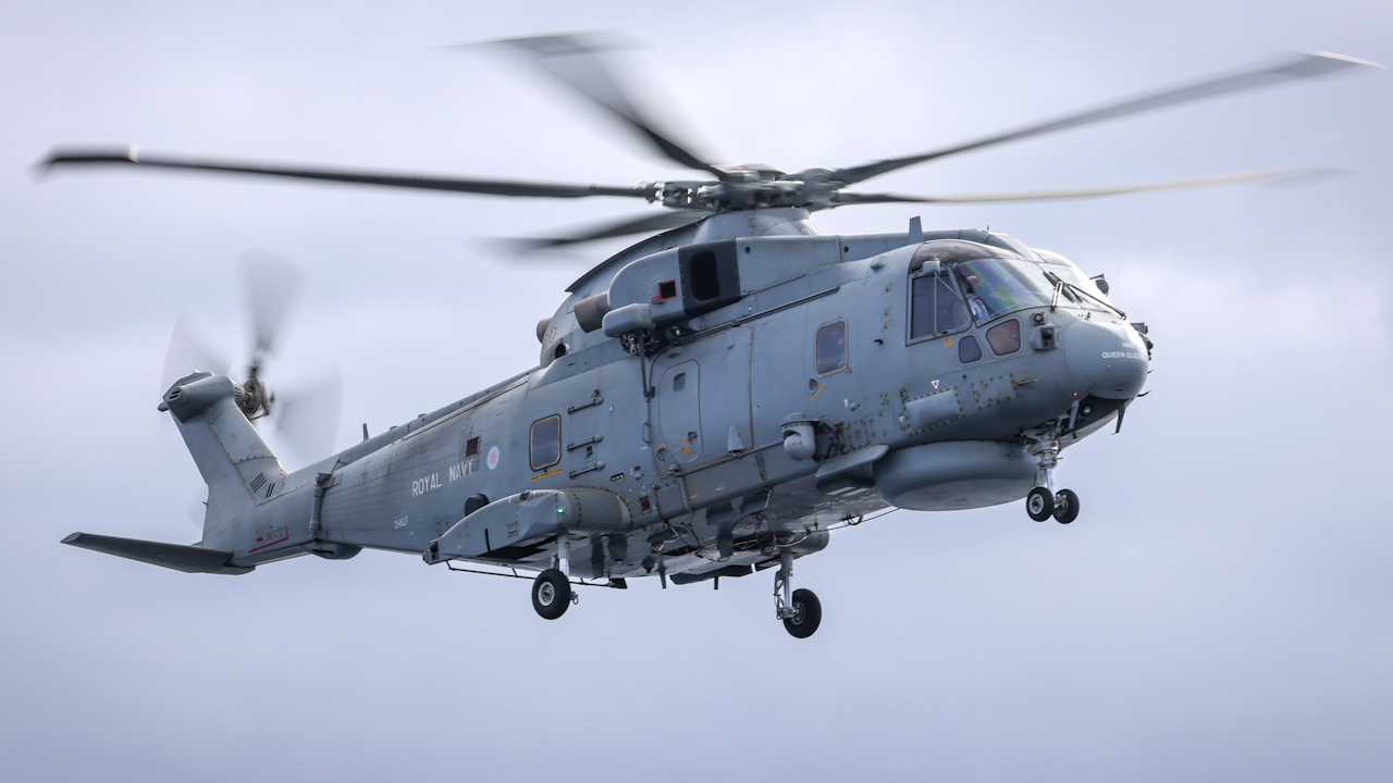The Royal Navy dispatched a Merlin helicopter to St Martin's after a suspected WWII device was found on a beach (Picture: RNAS Culdrose)