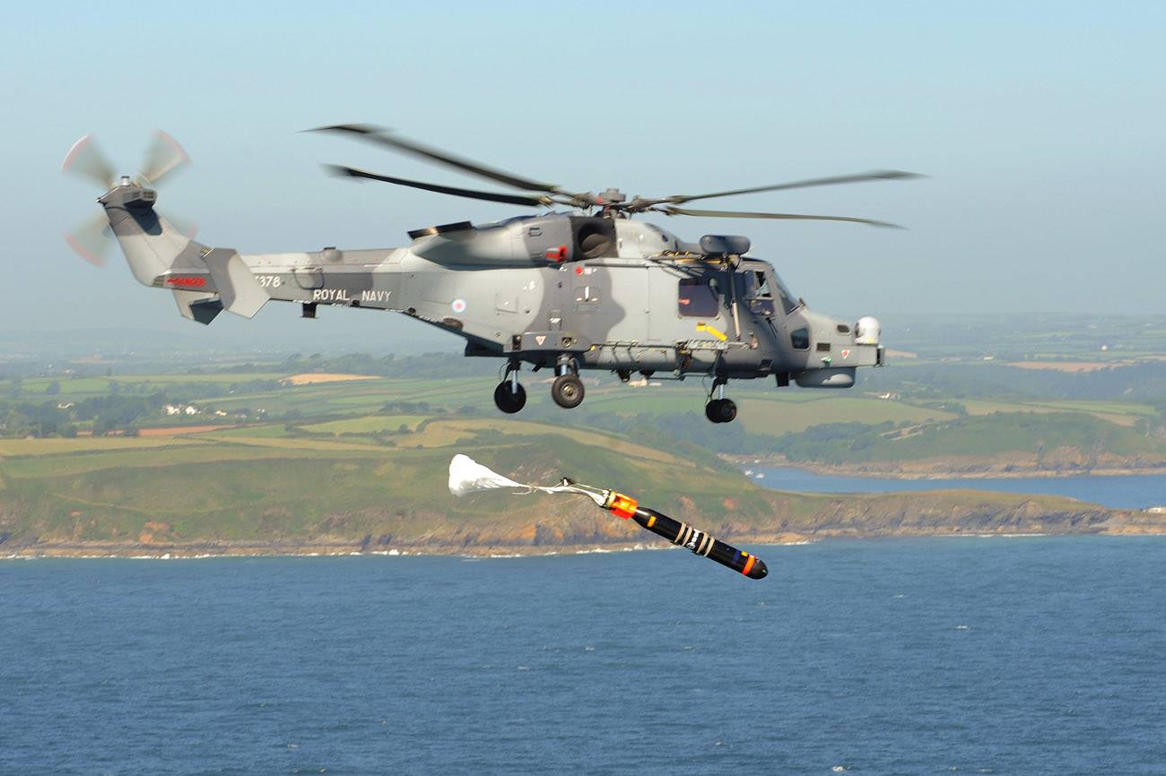 Fleet Air Arm's Wildcat Fires Torpedo For First Time Fleet Air Arm Wildcat helicopter fires Sting Ray torpedo