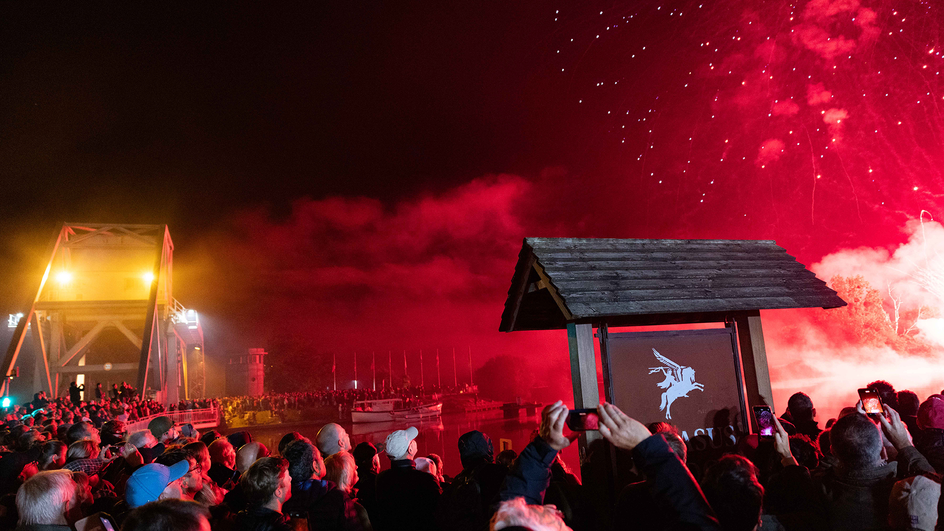 The thousands who gathered at Pegasus Bridge were treated to a fireworks display to mark the successful capture of the crossing over the Caen Canal (Picture: Ministry of Defence)