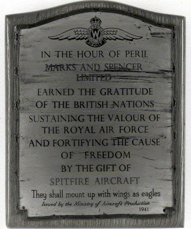 A plaque hangs to this day in Marks & Spencer's head office in recognition of the employees of 1941. Credit: Marks & Spencer