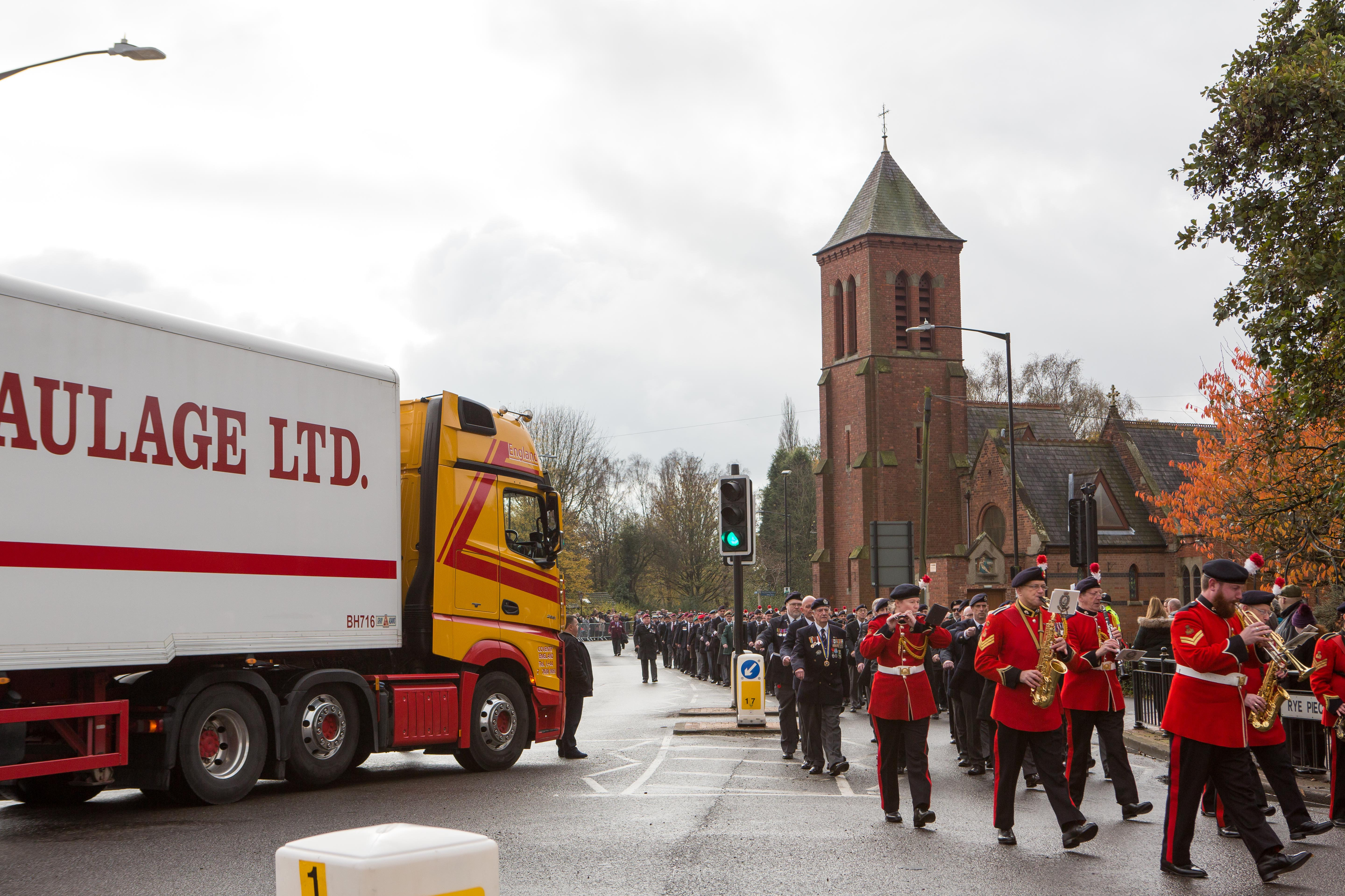 Remembrance: Armistice Day truck procession in Bedworth - CREDIT: SWNS