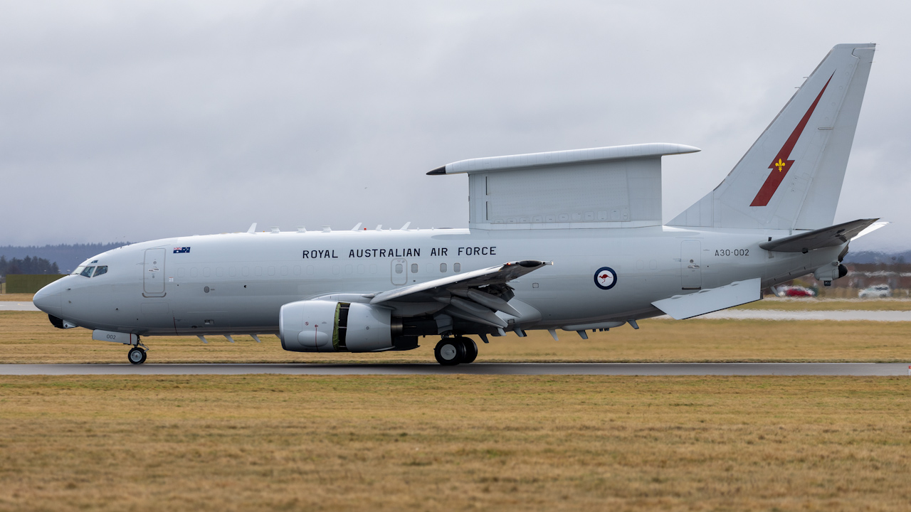 The Australian E-7 Wedgetail landed on 16 February at RAF Lossiemouth and was greeted by personnel from the Royal Air Force (Picture: Royal Air Force).