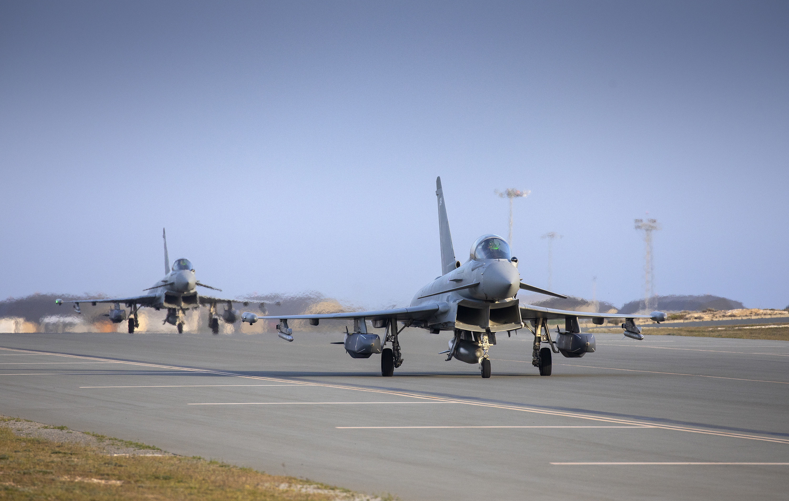 raf typhoon aircrafts depart for a sortie with storm shadow cruise missiles over the middle east on operation shader 100321 credit mod