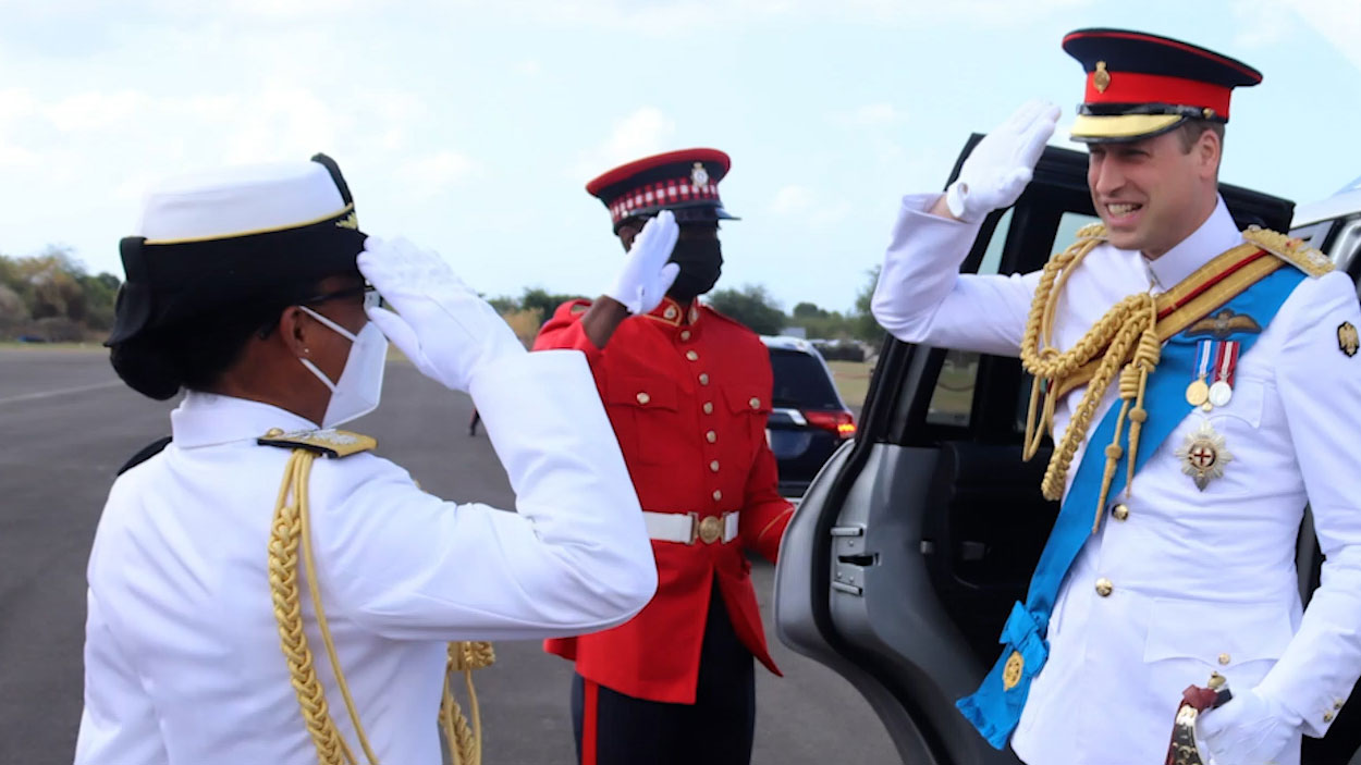 Rear Admiral Antonette Wemyss-Gorman and the Prince of Wales meet in 2022 CREDIT Jamaica Defence Force