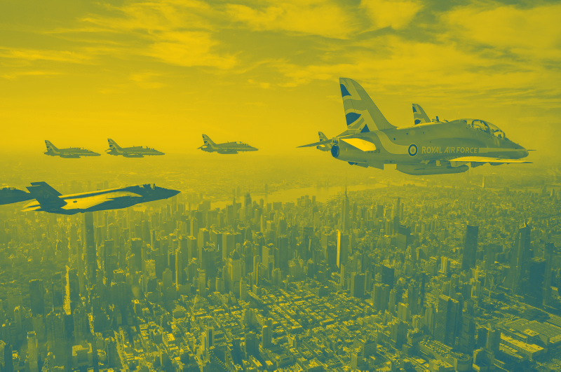Red Arrows over New York Crown Copyright Defence Imagery