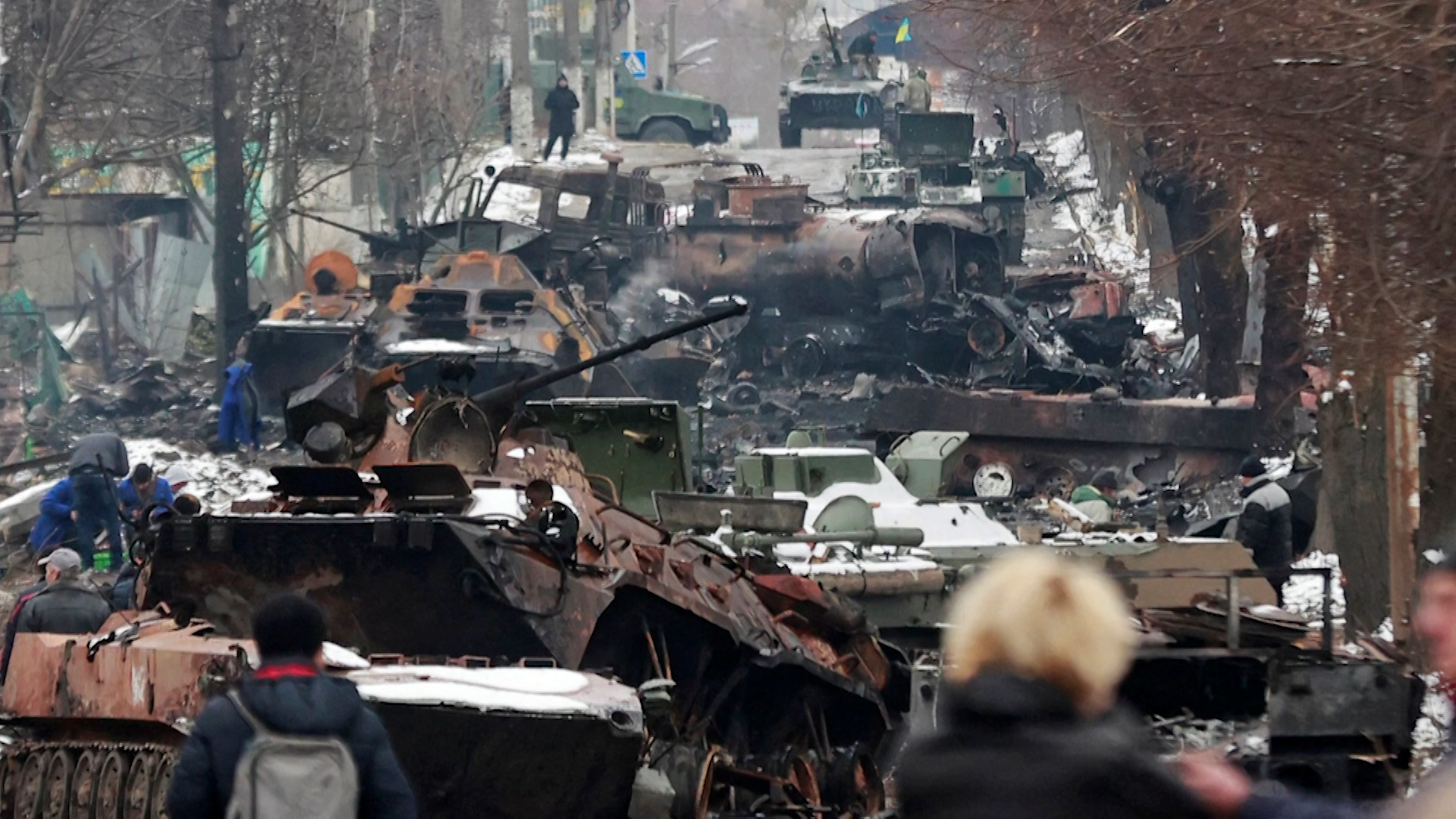 remnants of Russian tanks and personnel carriers in Bucha 02032022 CREDIT Reuters