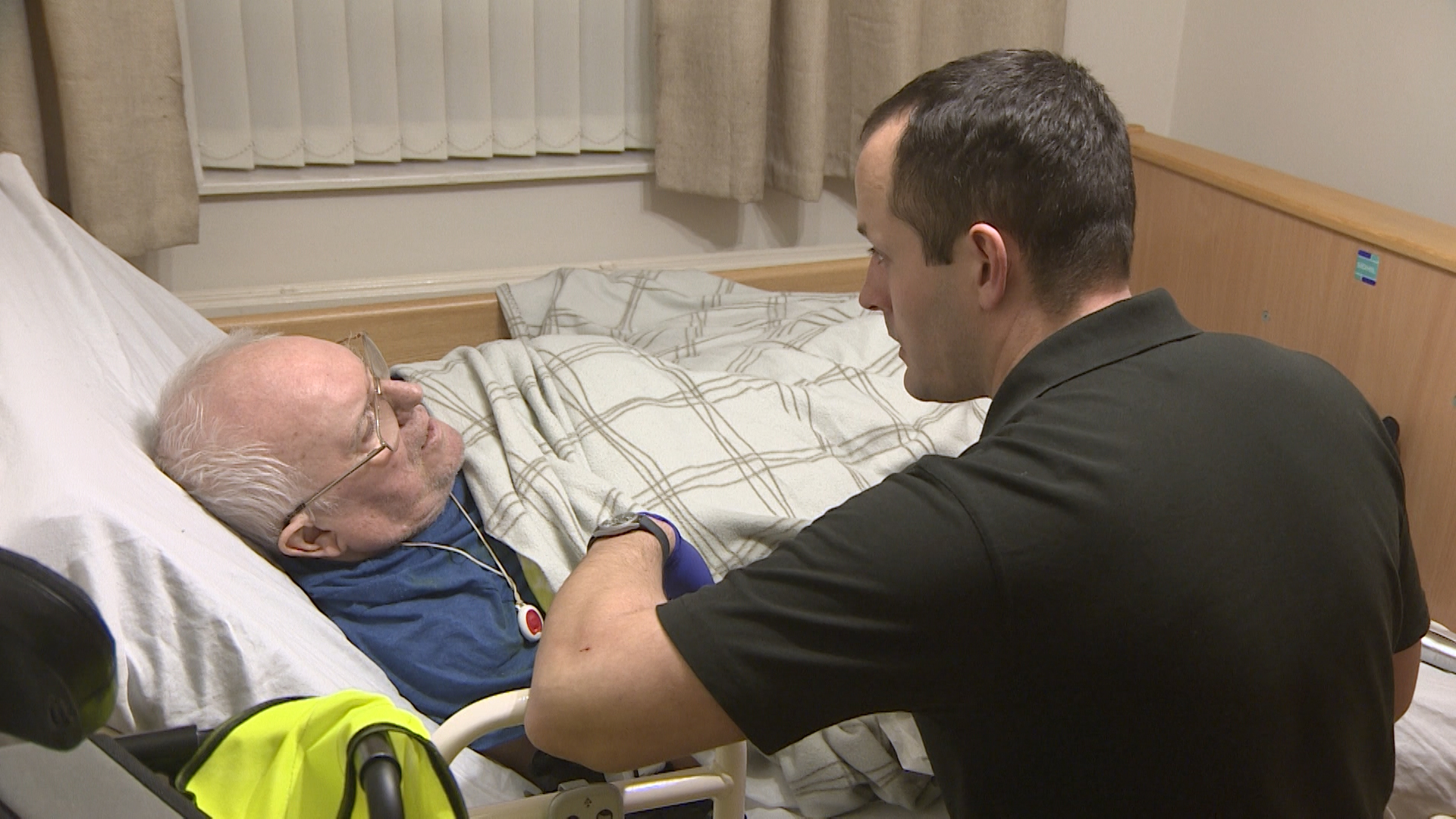 Crews attend paraplegic patient